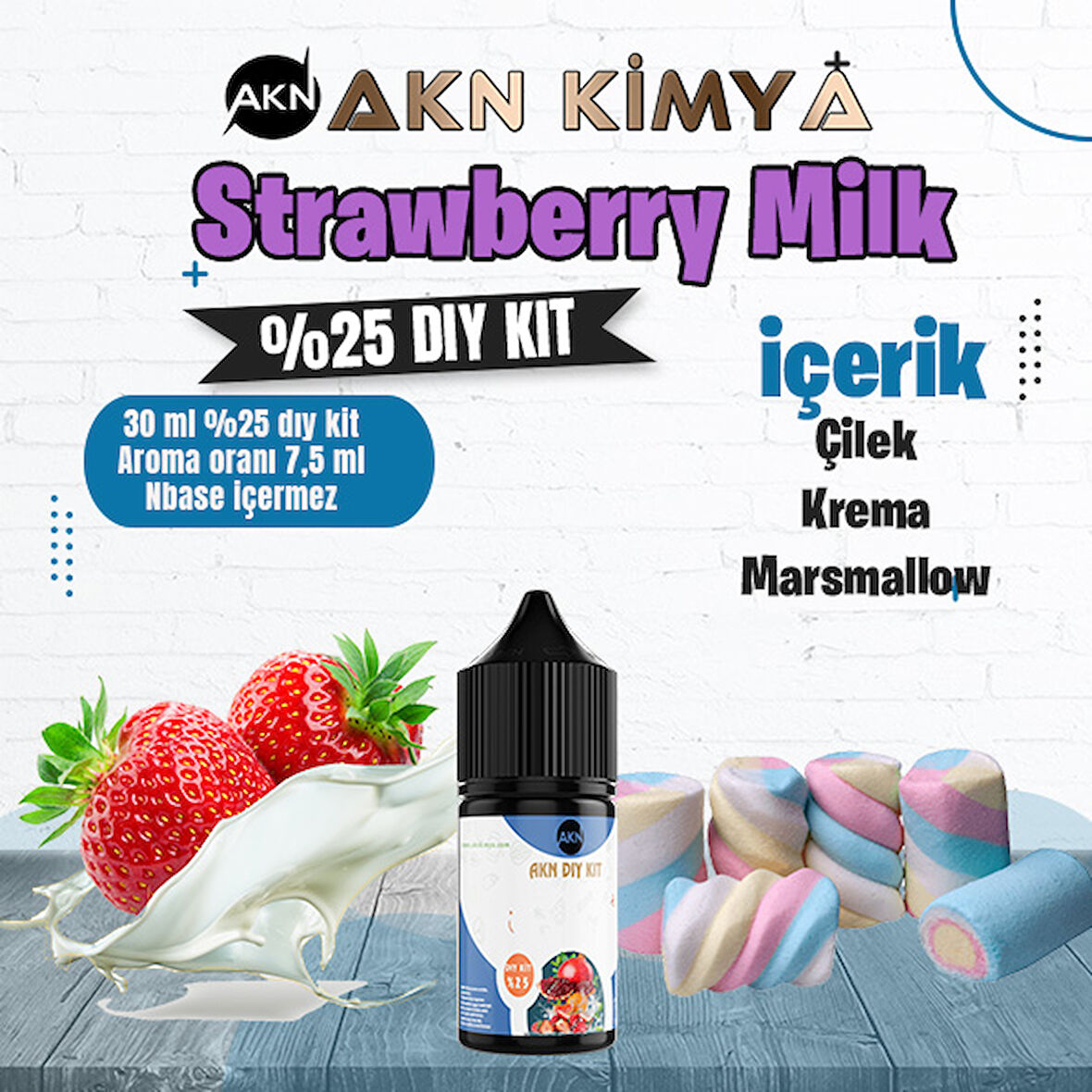 Strawberry Milk Yoğun Dıy Kit Çilek Süt  Gıda Aroması %25 Oranda Aroma İçerir (Hazır Değildir )
