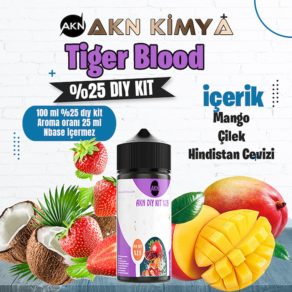 Tiger Blood Yoğun Dıy Kit Mango Çilek Hindistan Cevizi  Gıda Aroması %25 Oranda Aroma İçerir (Hazır Değildir )