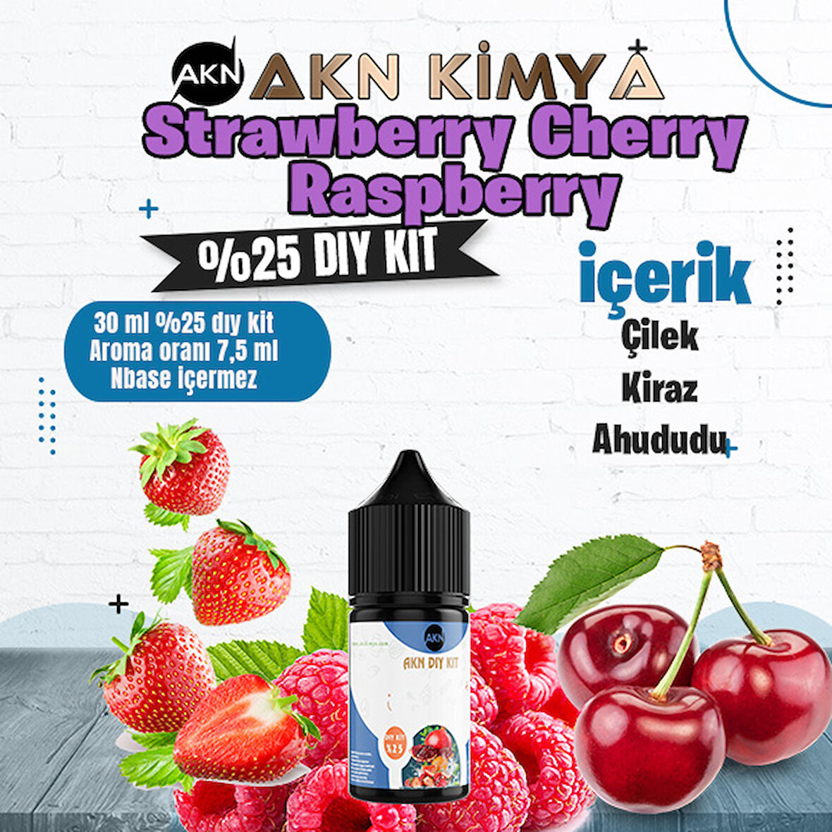 Strawberry Cherry RaspberryYoğun Dıy Kit Çilek Kiraz Ahududu Gıda Aroması %25 Oranda Aroma İçerir (Hazır Değildir )
