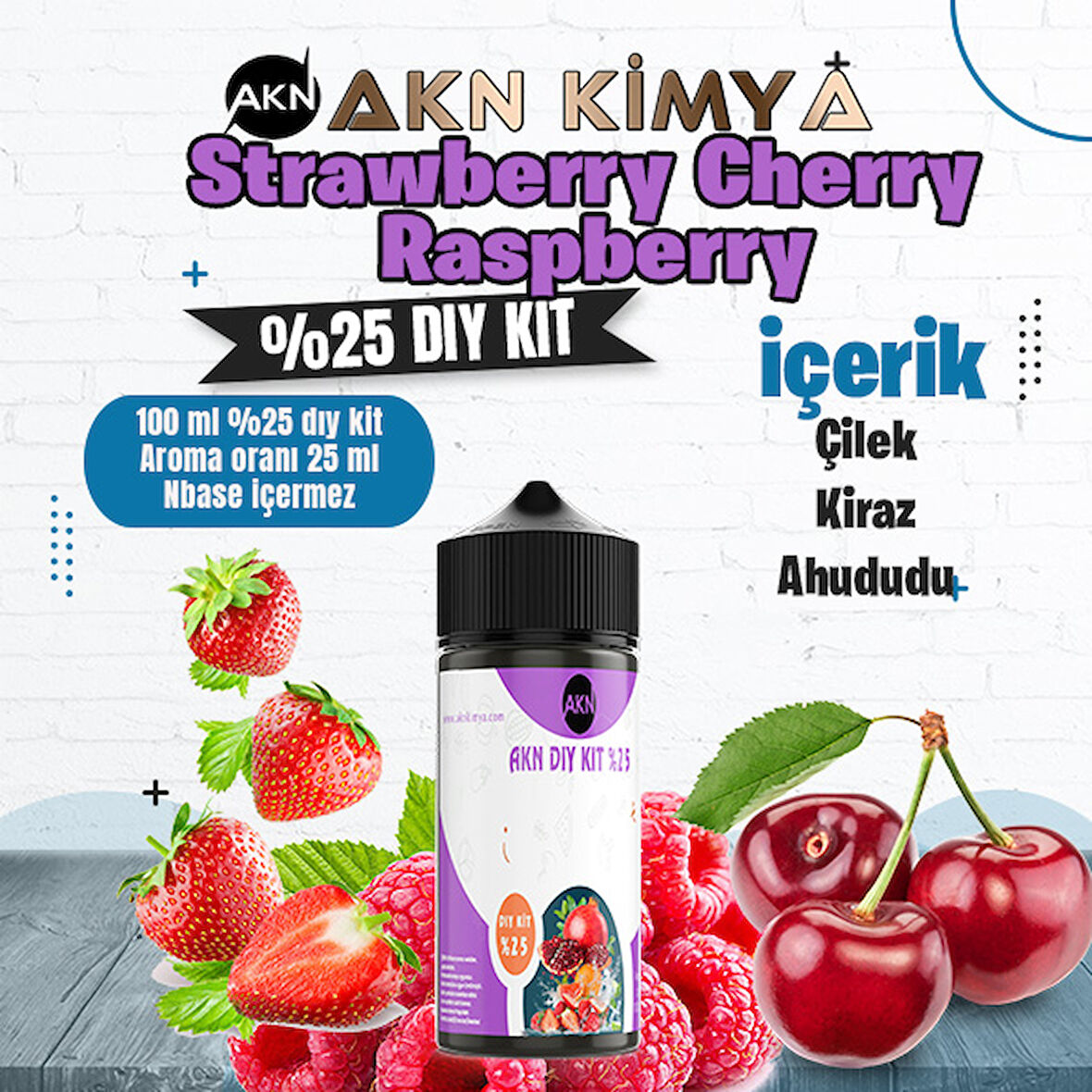 Strawberry Cherry Raspberry Yoğun Dıy Kit Çilek Kiraz Ahududu Gıda Aroması %25 Oranda Aroma İçerir (Hazır Değildir )