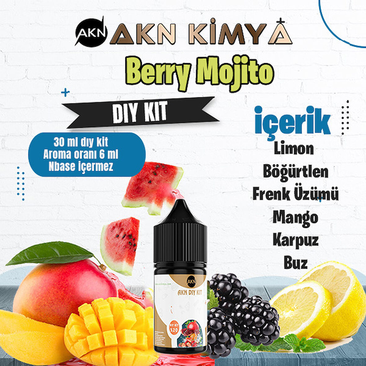 Berry Mojito Dıy Kit Limon Böğürtlen Frenk Üzümü Buz Gıda Aroması %20 Oranda Aroma İçerir (Hazır Değildir )