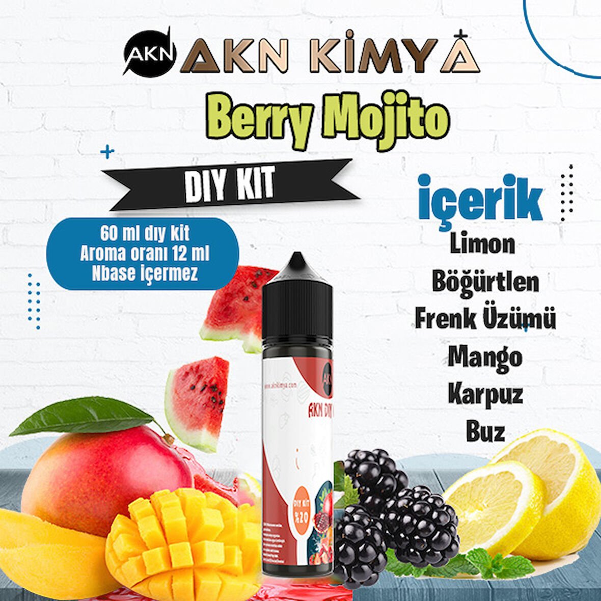 Berry Mojito Dıy Kit Limon Böğürtlen Frenk Üzümü Buz Gıda Aroması %20 Oranda Aroma İçerir (Hazır Değildir )