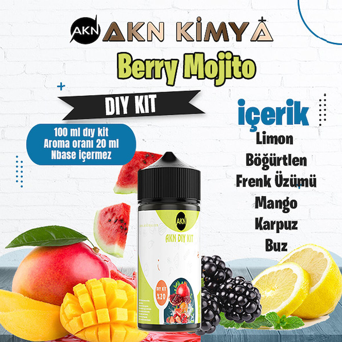 Berry Mojito Dıy Kit Limon Böğürtlen Frenk Üzümü Buz Gıda Aroması %20 Oranda Aroma İçerir (Hazır Değildir )