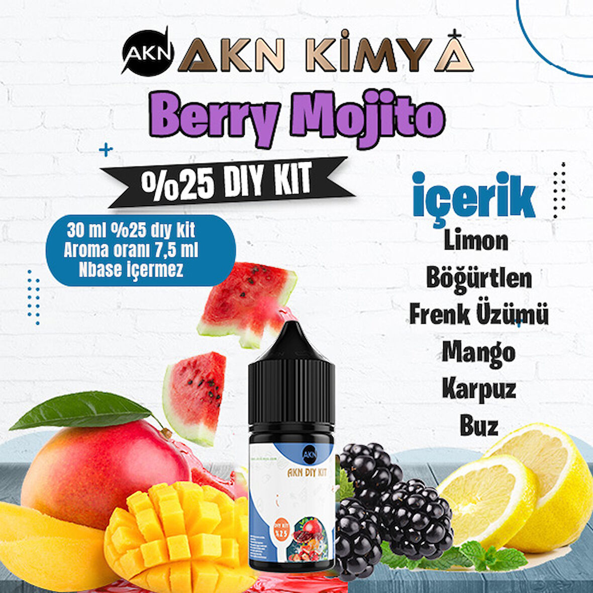 Berry Mojito Yoğun Dıy Kit Limon Böğürtlen Frenk Üzümü Buz Gıda Aroması %25 Oranda Aroma İçerir (Hazır Değildir )