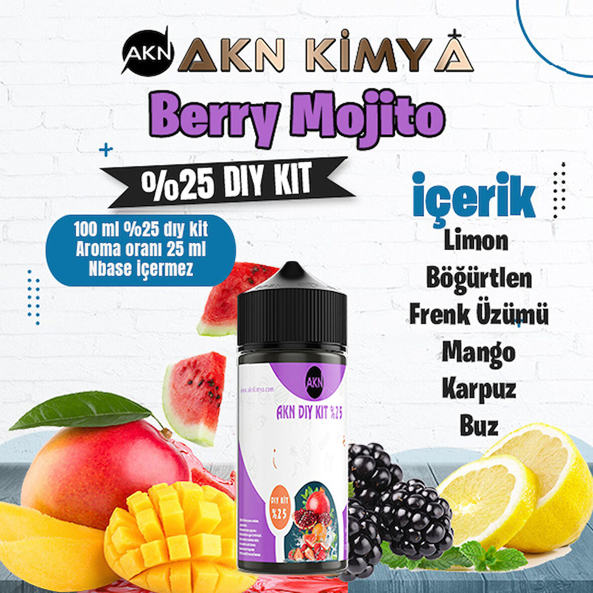 Berry Mojito Yoğun Dıy Kit Limon Böğürtlen Frenk Üzümü Buz Gıda Aroması %25 Oranda Aroma İçerir (Hazır Değildir )