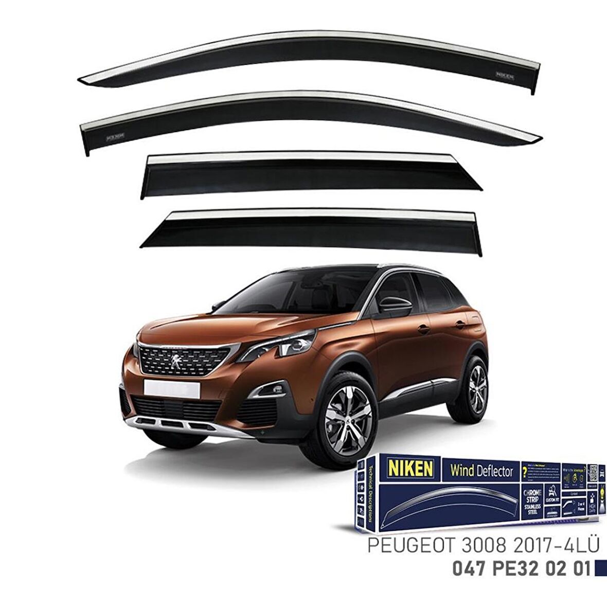 Peugeot 3008 Niken Kromlu Cam Rüzgarlığı 4lü Set 2017 ve Üstü