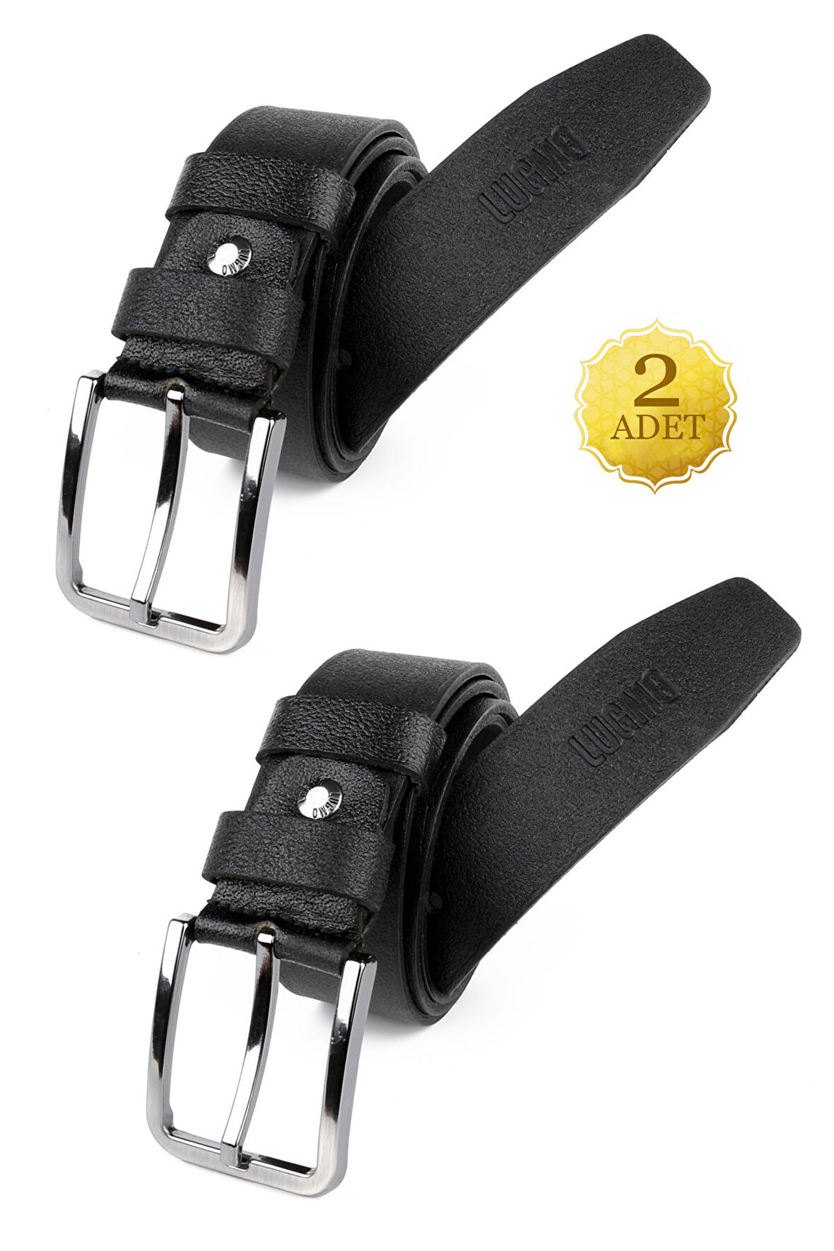 2 Adet Hakiki Deri Erkek Kemer 4 cm Siyah Kumaş ve Kot Uyumlu