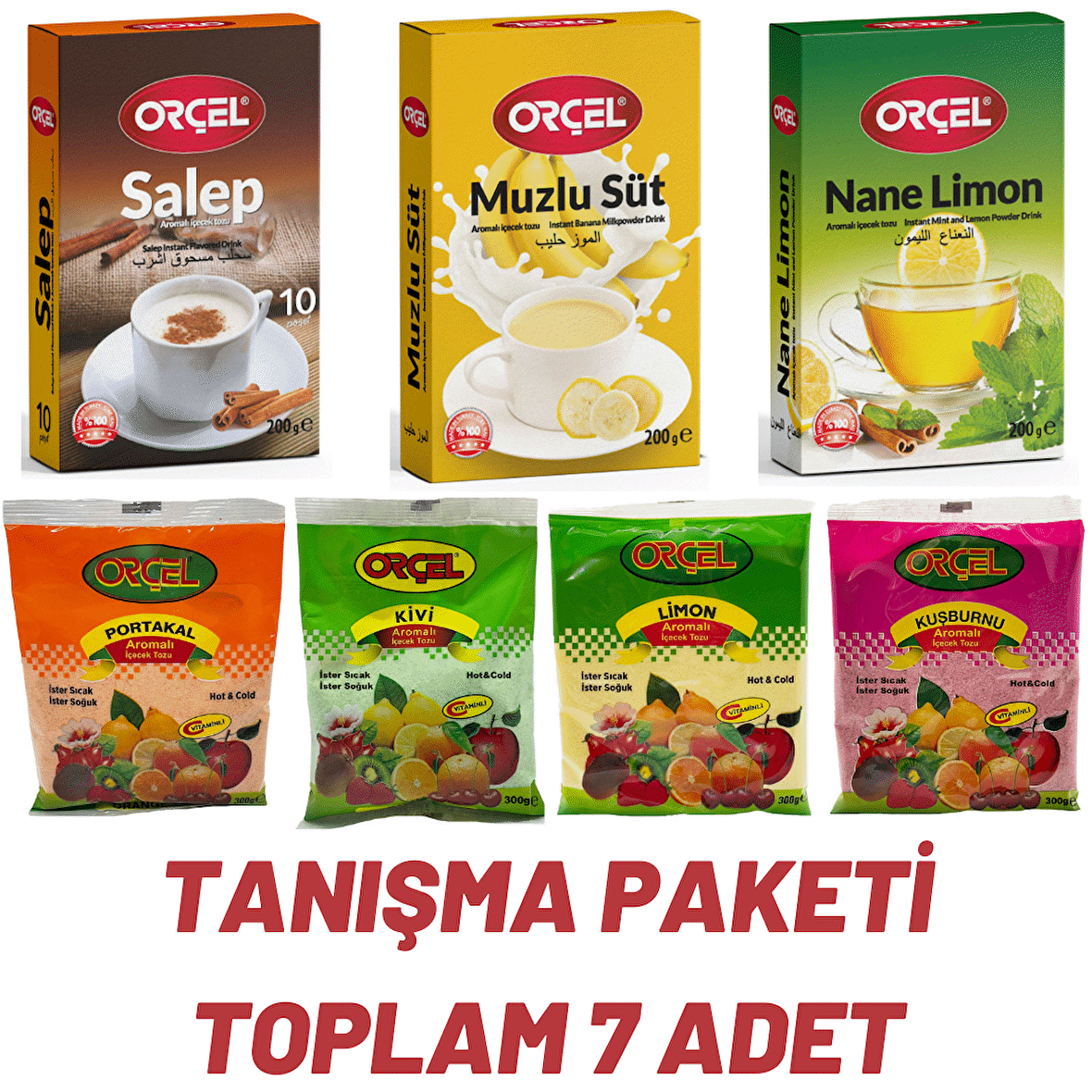 Orçel Toz İçecek Oralet Sıcak Soğuk İçim Karışık Set Tanışma Paketi  7 Adet