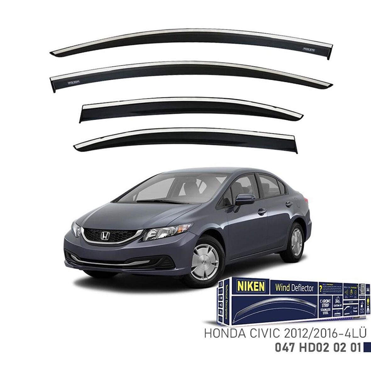 Honda Civic Fb7 Niken Kromlu Cam Rüzgarlığı 4lü Set 2012 2016