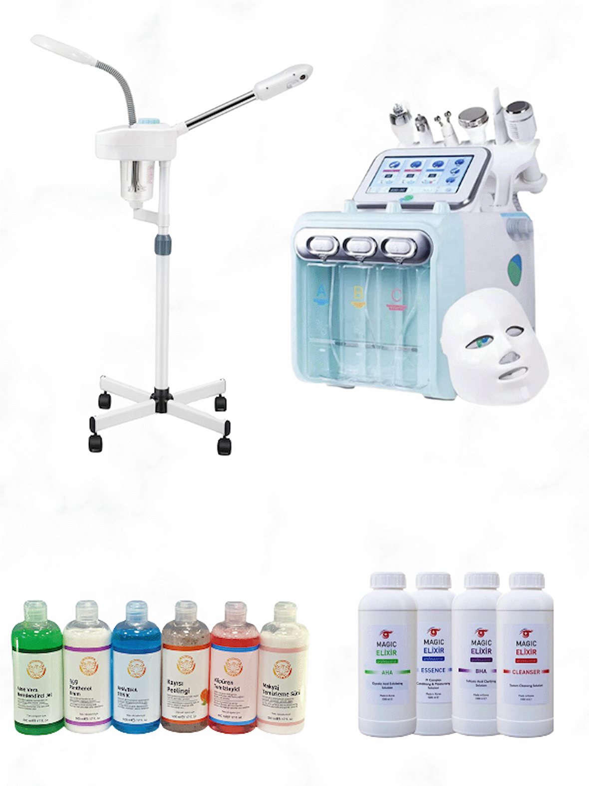 Cilt Bakım Seti Mezoterapili Hydrafacial+Loop+Buhar+Solüsyon Set+Kabin Boy Cilt Bakım Ürünleri