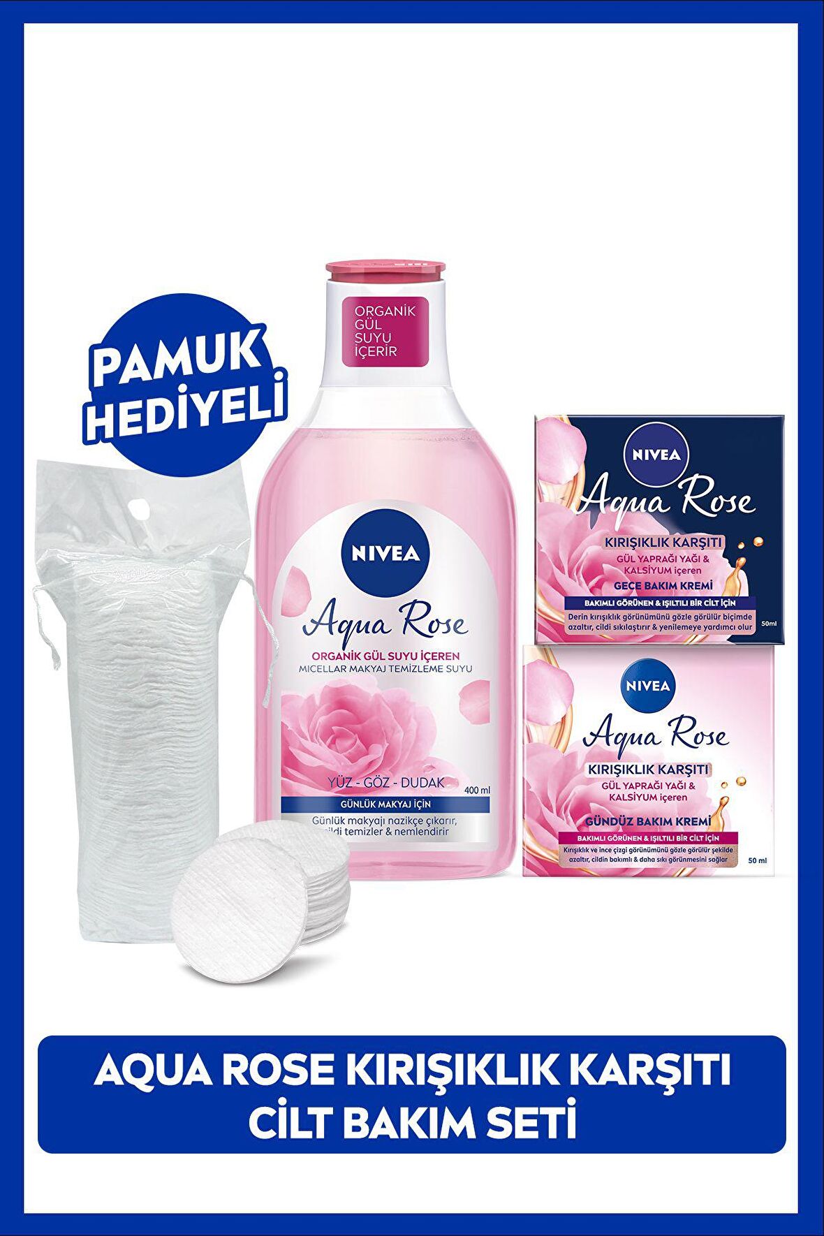 Nivea Günlük Micellar Makyaj Temizleme Suyu 400ml, Kırışıklık Karşıtı Gündüz Kremi 50ml ve Gece Kremi 50ml