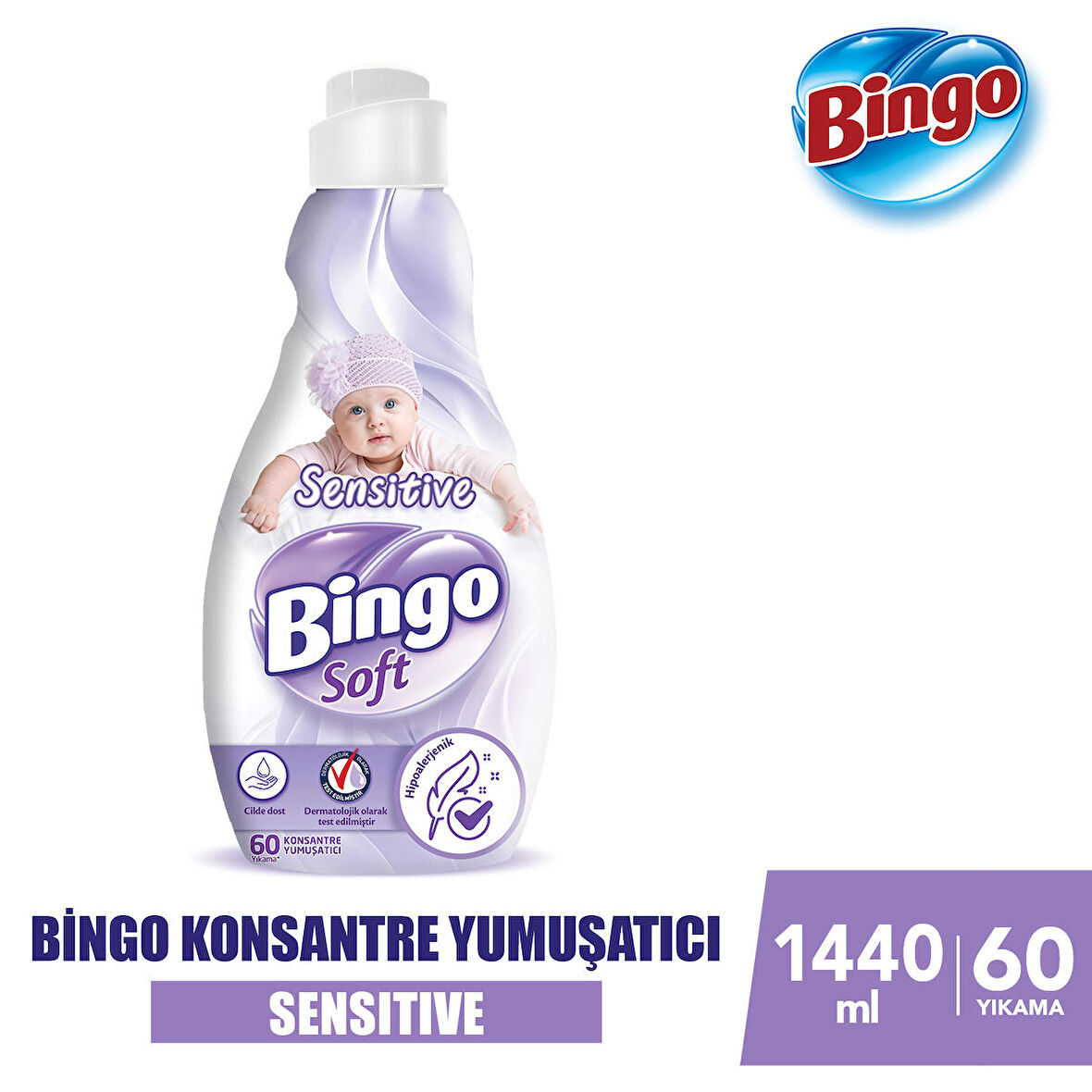 Bingo Soft Sensitive Anti-Alerjik Beyazlar ve Renkliler İçin Konsantre Yumuşatıcı 1440 ml 60 Yıkama