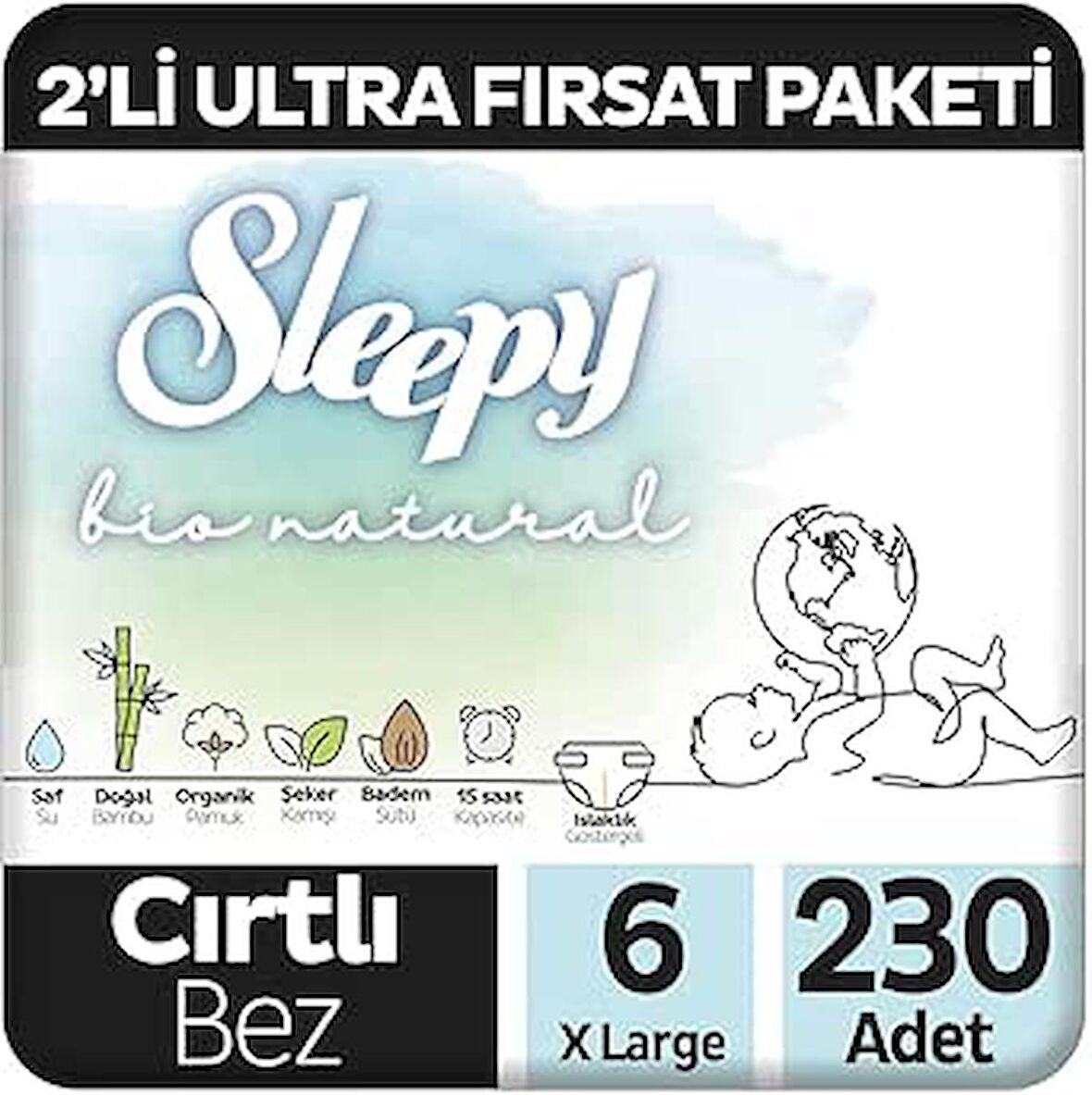 Sleepy Bio Natural 2'li Ultra Fırsat Paketi Bebek Bezi 6 Numara Xlarge 230 Adet