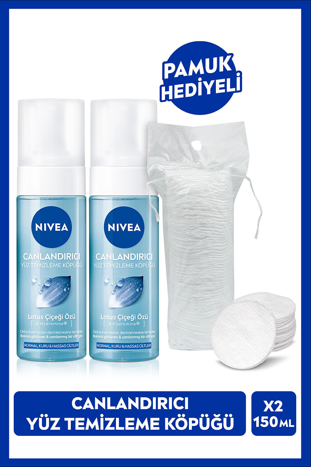 NIVEA Canlandırıcı Yüz Temizleme Köpüğü 150ml, Lotus Çiçeği, Cildi Temizlerken Kurutmaz, Normal Ciltler, Yüz Bakım, X2 Adet