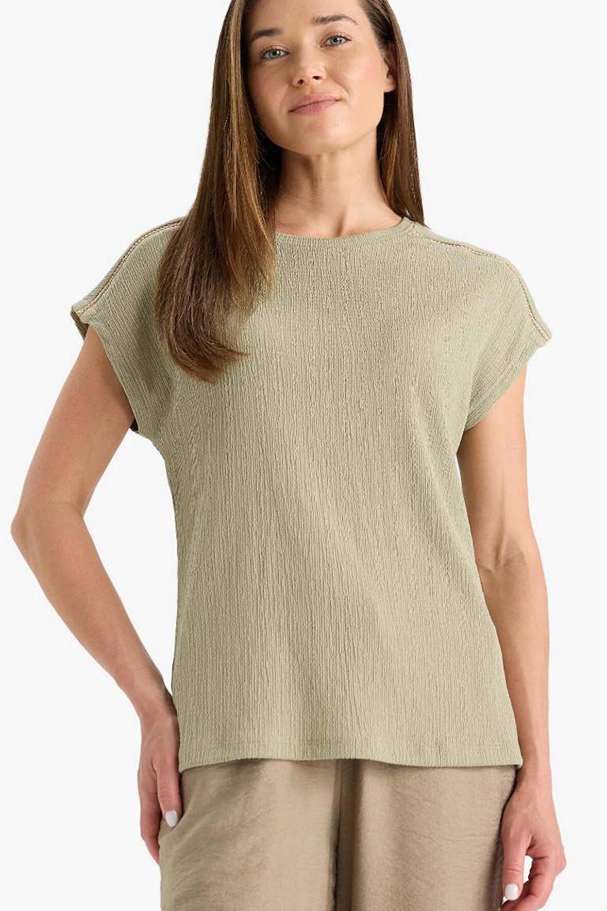 DeFacto Bisiklet Yaka Bürümcük Kısa Kollu Tişört F2768AX25SMGN497