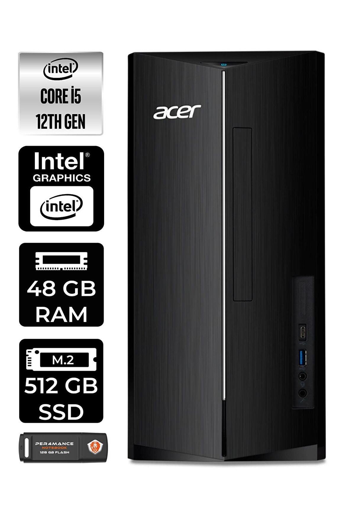 ACER ASPİRE TC1760 i5 12400 48GB RAM 512GB SSD FDOS DT.BHUEM.005 MASAÜSTÜ PC & PER4 BELLEK