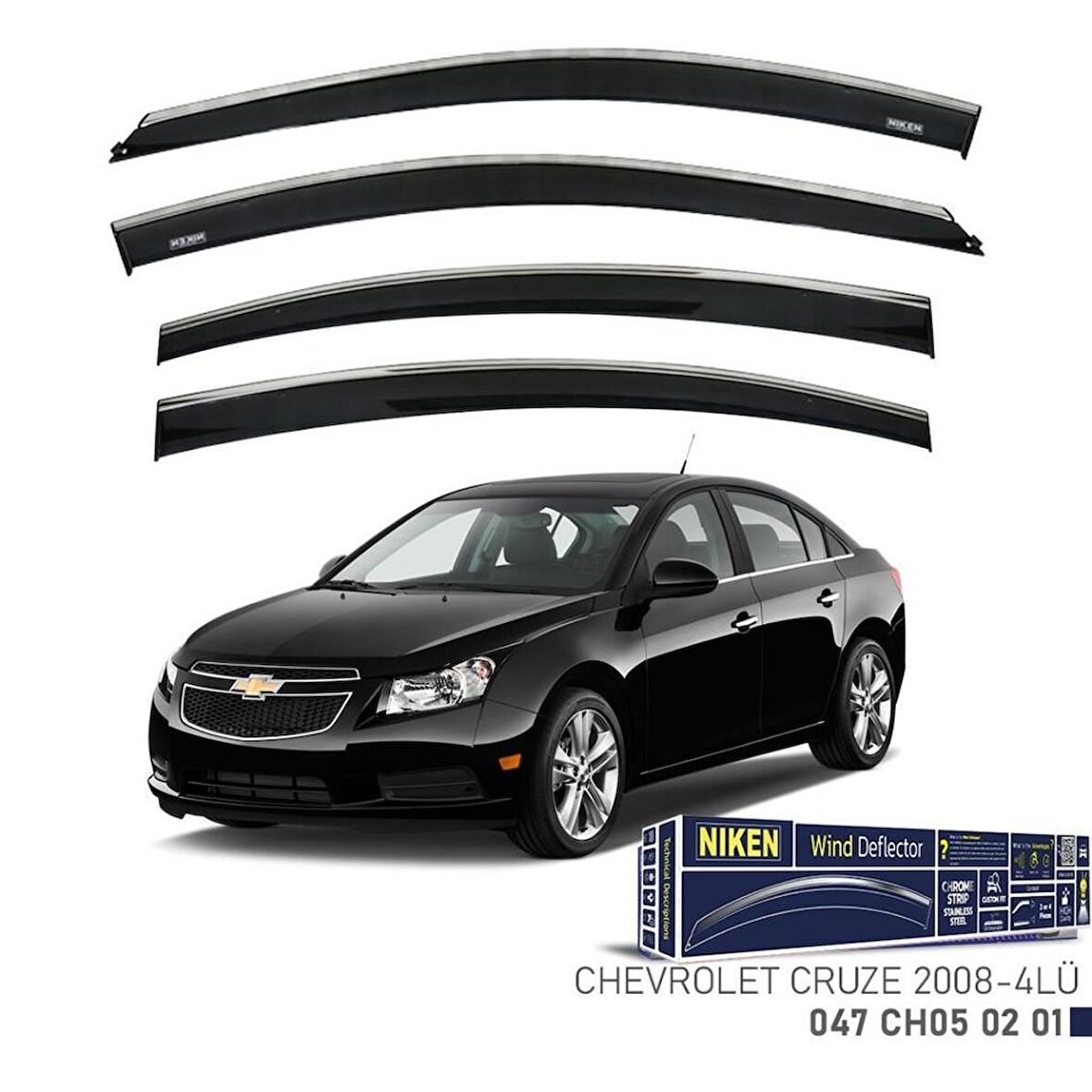 Chevrolet Cruze Sedan Niken Kromlu Cam Rüzgarlığı 4lü Set 2008 ve Üstü