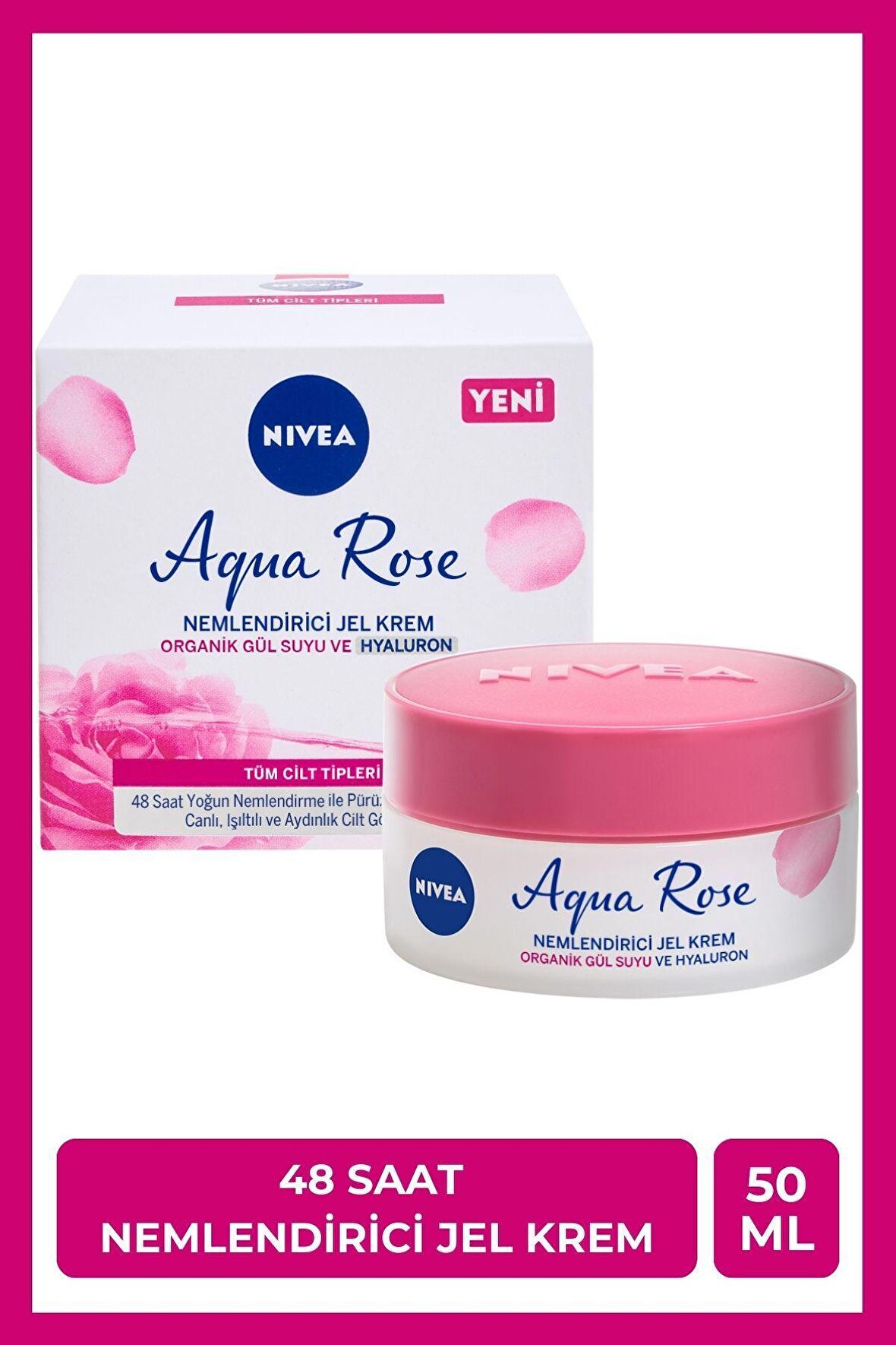 Nivea Aqua Rose Organik Gül Suyu Nemlendirici Jel Krem 50ml, 48 Saat Yoğun Nemlendirici, Aydınlık Cilt