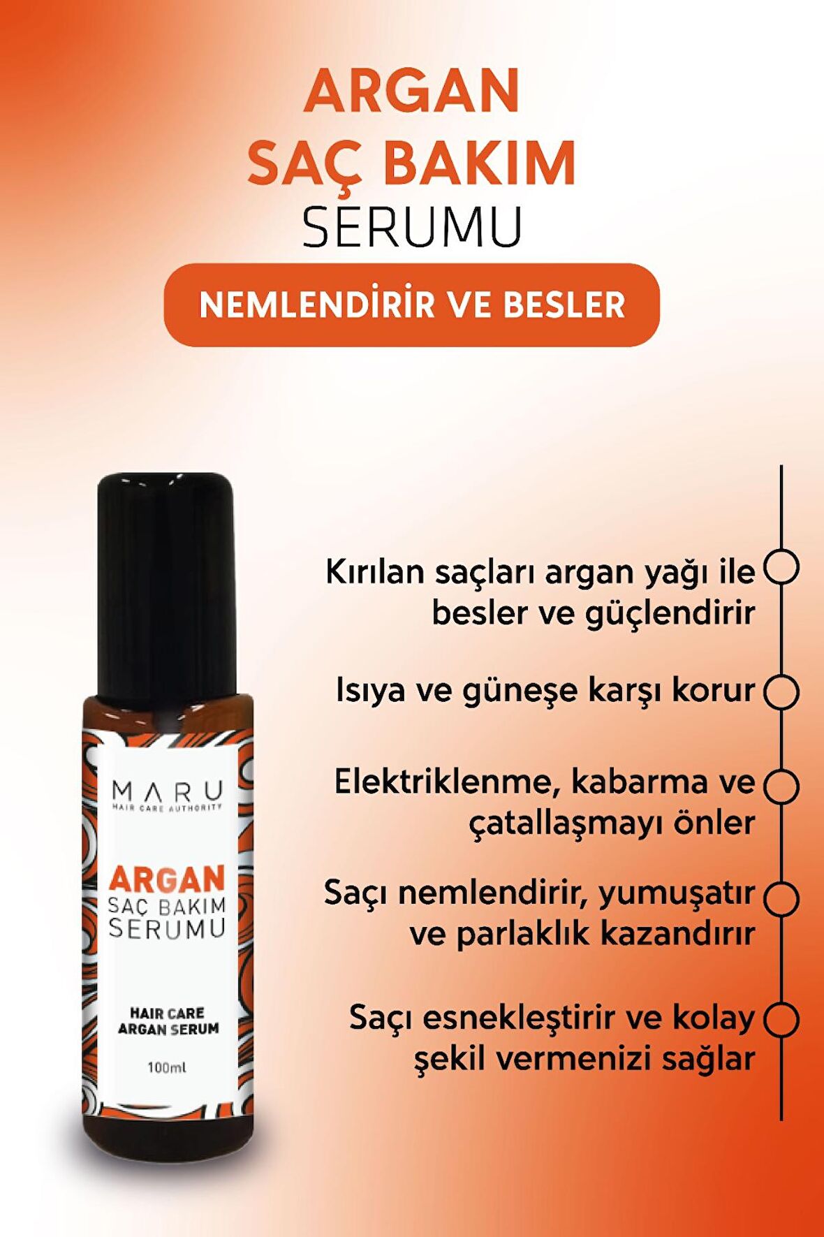 Maru Besleyici Ve Onarıcı Saç Bakım Yağı Argan&keratin Yanmış Yıpranmış Saçlar Için 100 ml