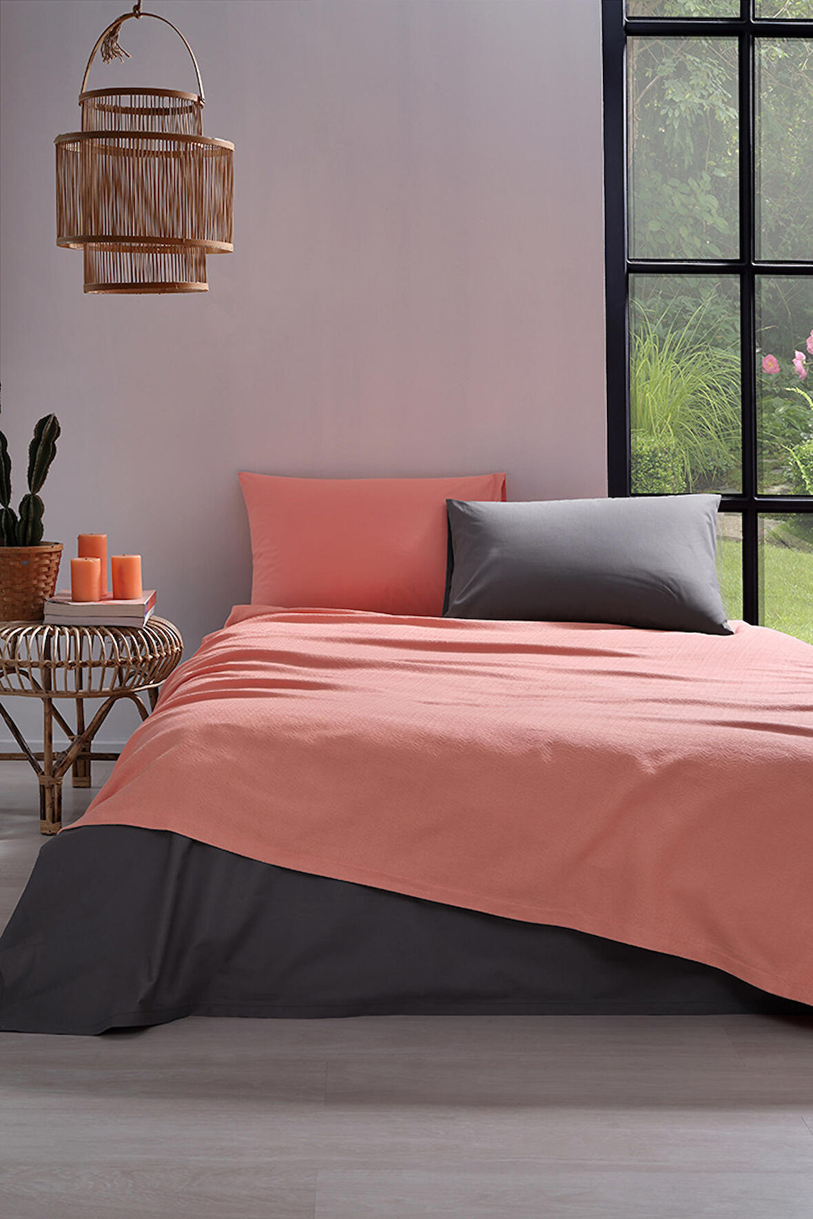 Özdilek Pike Takımı Çift Kişilik Colormix Kiremit-Antrasit