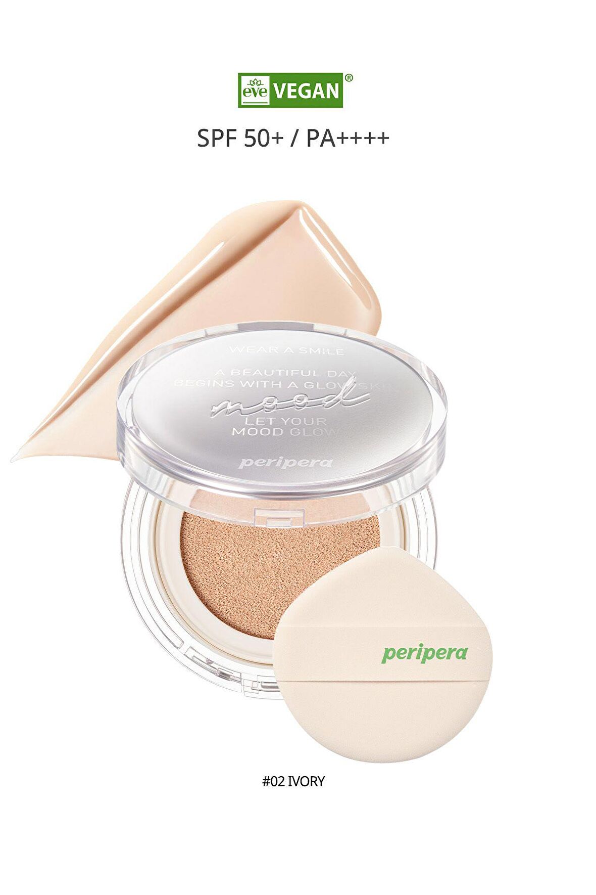 Doğal Işıltı Sağlayan Vegan Cushion Peripera Mood Vegan Glow Cushion (2 Ivory) SPF50+ PA++++
