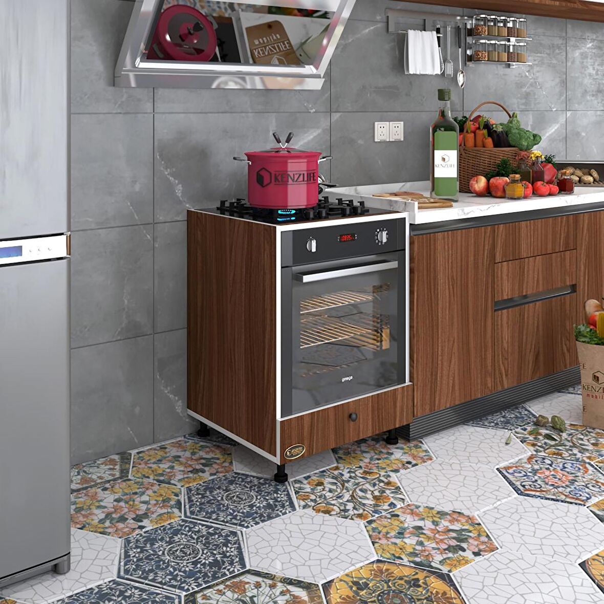 Kenzlife ankastre modülü kabini radon cvz fırın ocak dolabı kapaklı ayaklı 
