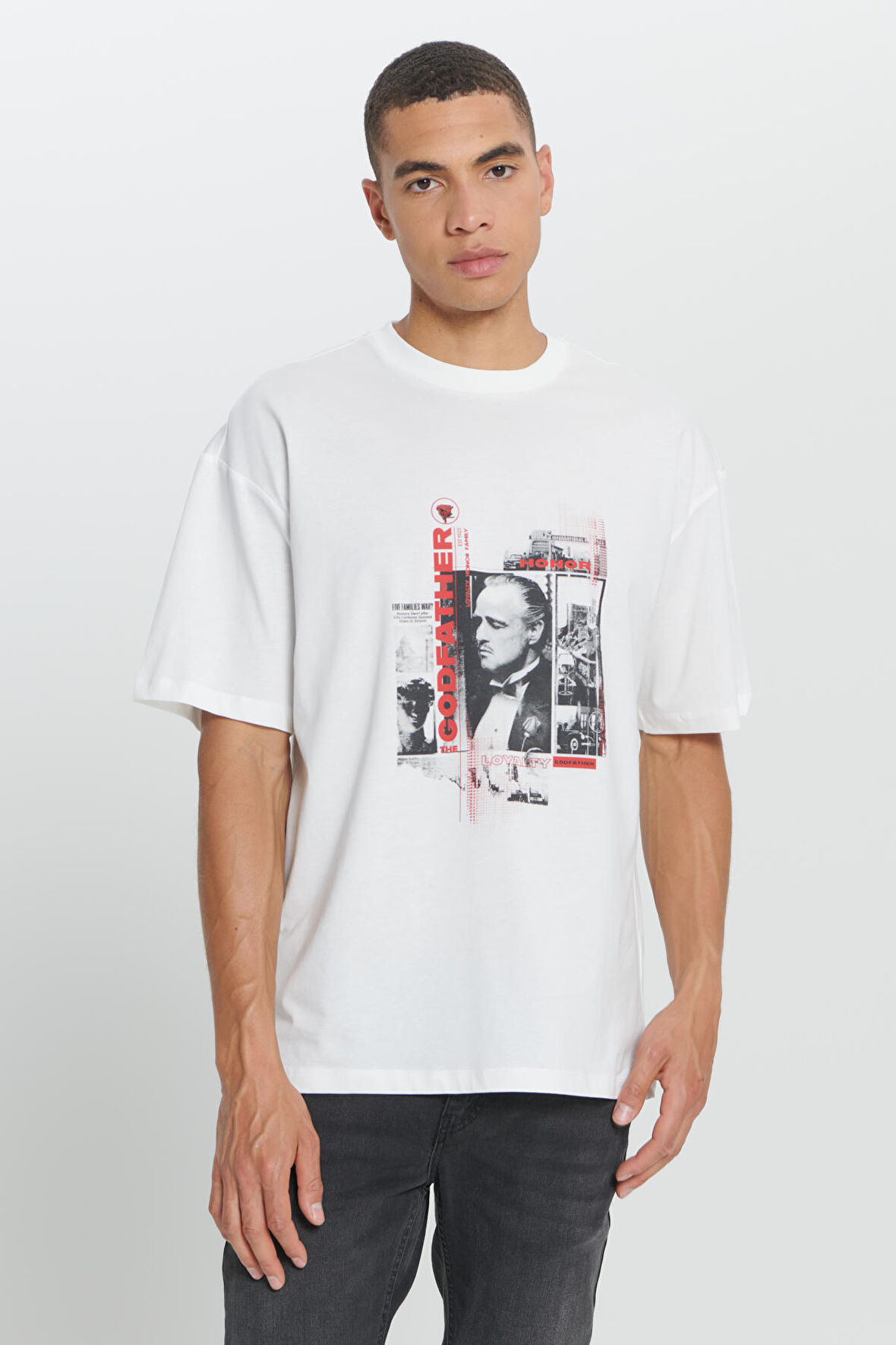 The Godfather Lisanslı Loose Fit Bol Kesim %100 Pamuk Bisiklet Yaka Baskılı Tişört