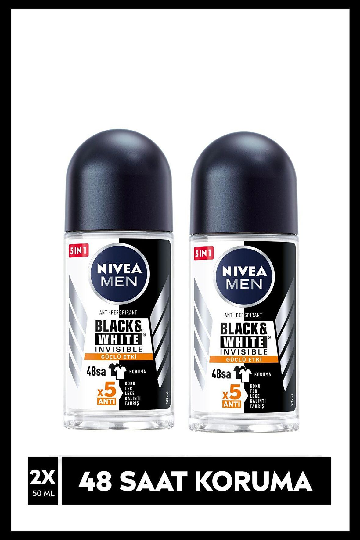 Nivea Invısıble Black&whıte Power Roll On Deodorant 50ml Erkek 2'li Avantaj Paketi