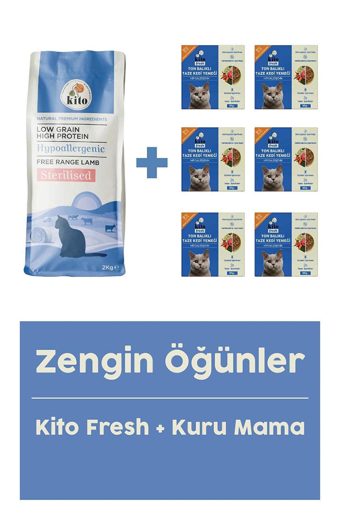 Kısır Kedi Maması 2 KG + Ton Balıklı Kedi Kito Fresh X 6