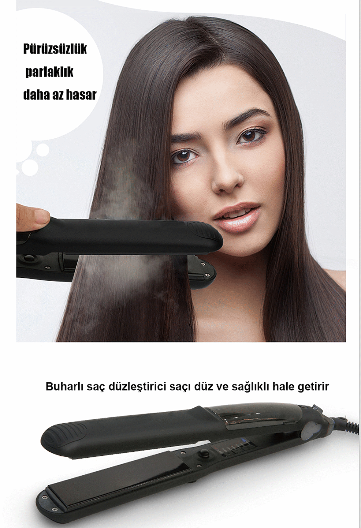 Beauty Steam Style Hair Buharlı Saç Düzleştirici ve Şekillendirici (Black)