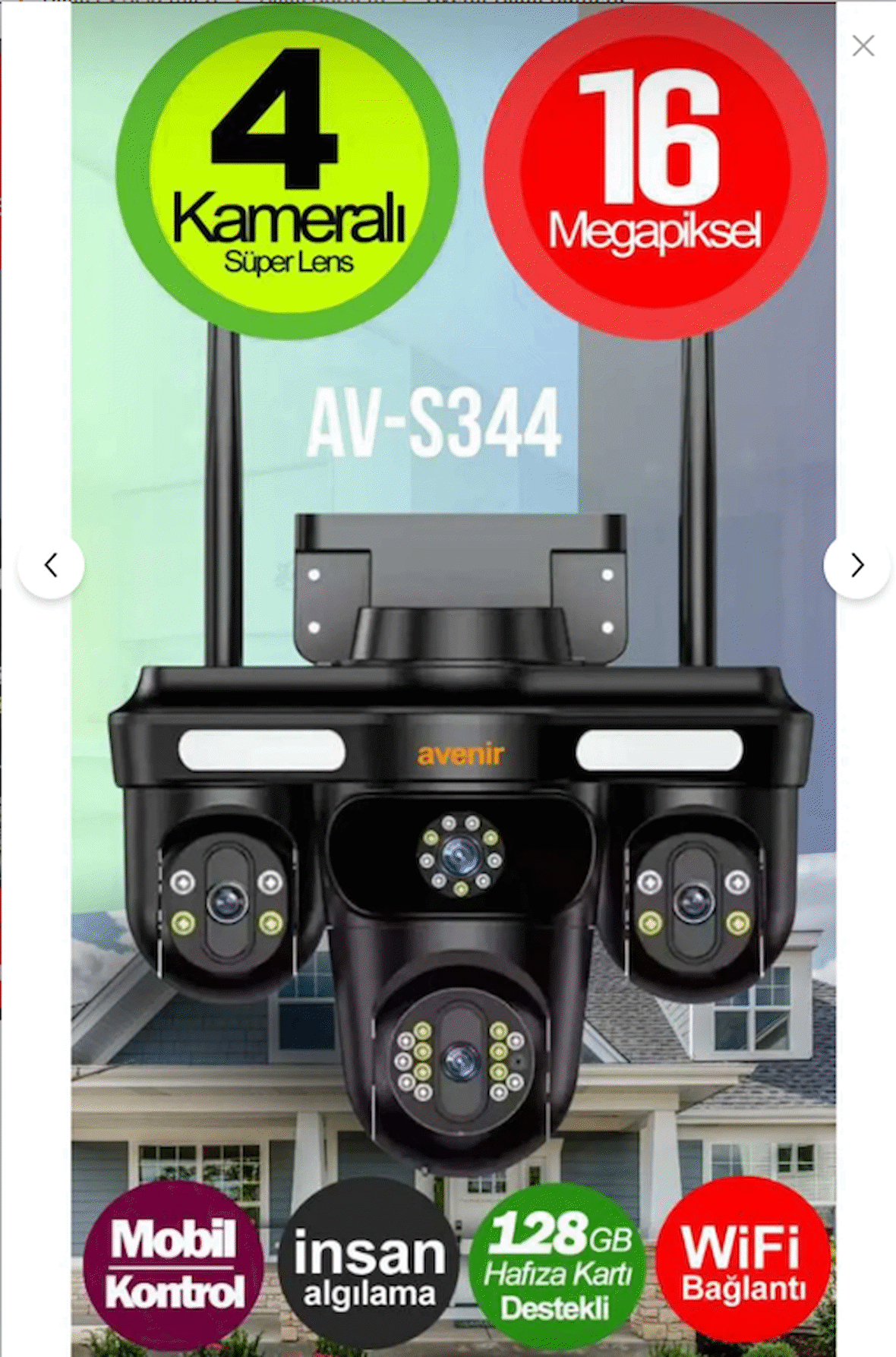 Avenir S344 16 MP 4 Kameralı Wifi Kablosuz Güvenlik Kamerası 