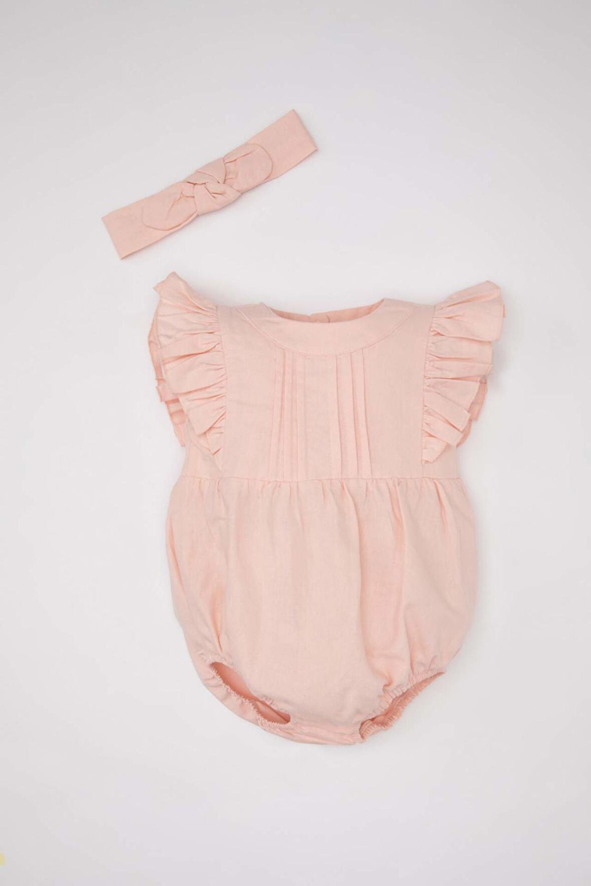 DeFacto Kız Bebek Yenidoğan 2'li Takım Keten Çıtçıtlı Kolsuz Tulum Bandana C5096A524SMPN438