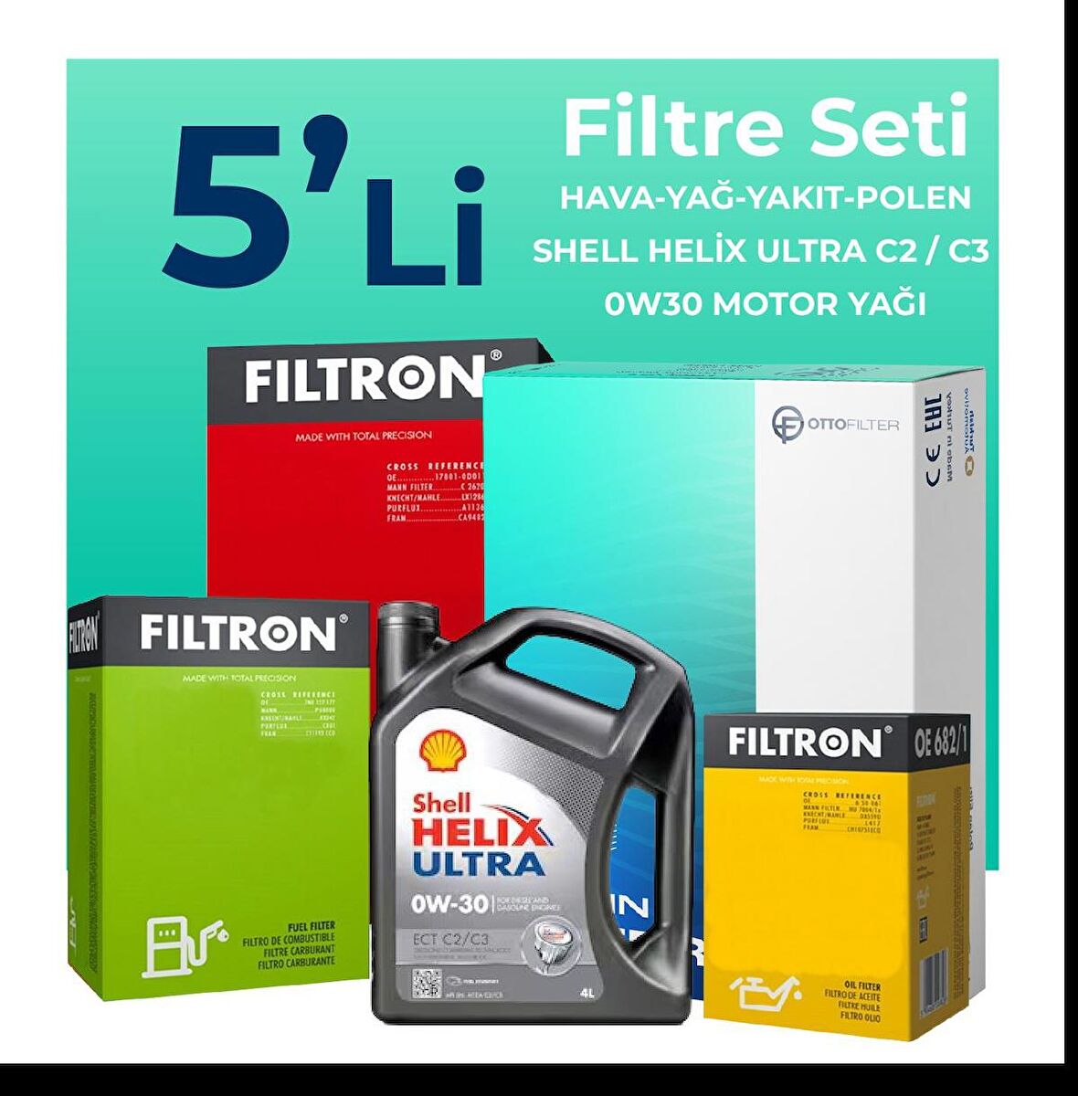 Filtron Peugeot 508 1.6 BlueHDi Dizel Filtre Bakım Seti Shell Motor Yağlı (2014-2018) 5 Li