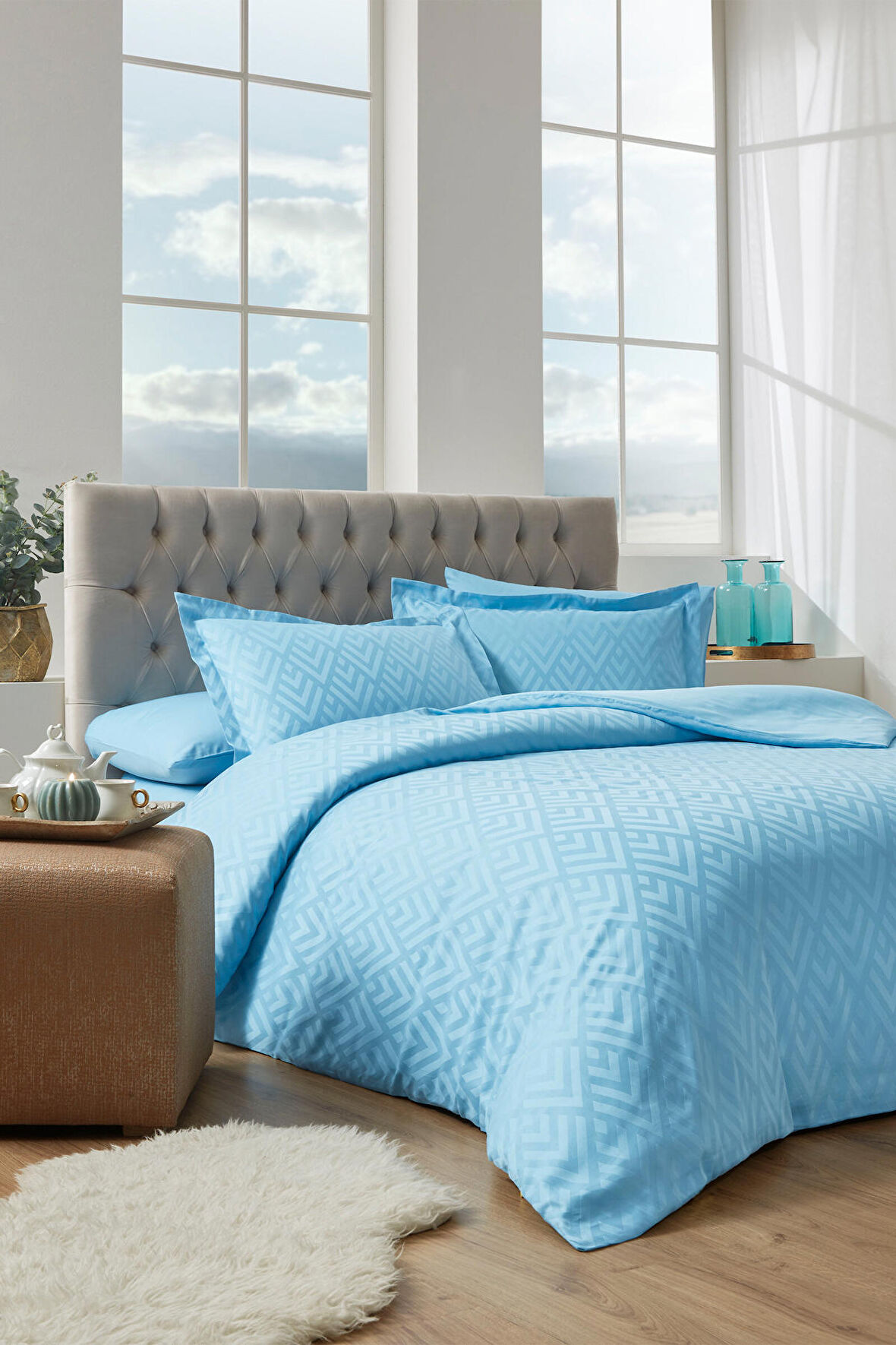 Özdilek Geometrik Çift Kişilik Jakarlı Saten Nevresim Takımı