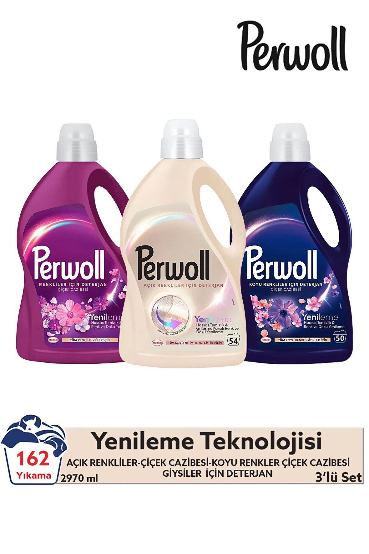 Perwoll Beyazlar  (2.97L 108 Yıkama ) ÇiçekCazibesi Koyu Renkliler (2.75L 50 Yıkama) 3'lü Set