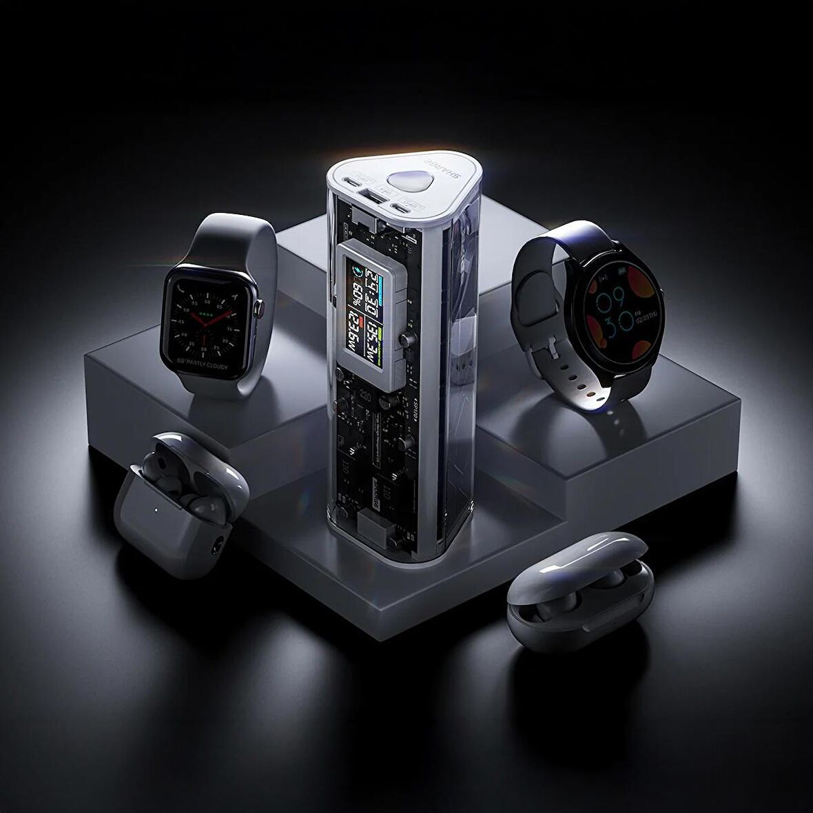 Sharge 170W - Yüksek Güçlü ve Şeffaf Tasarımlı GaN Powerbank - Beyaz