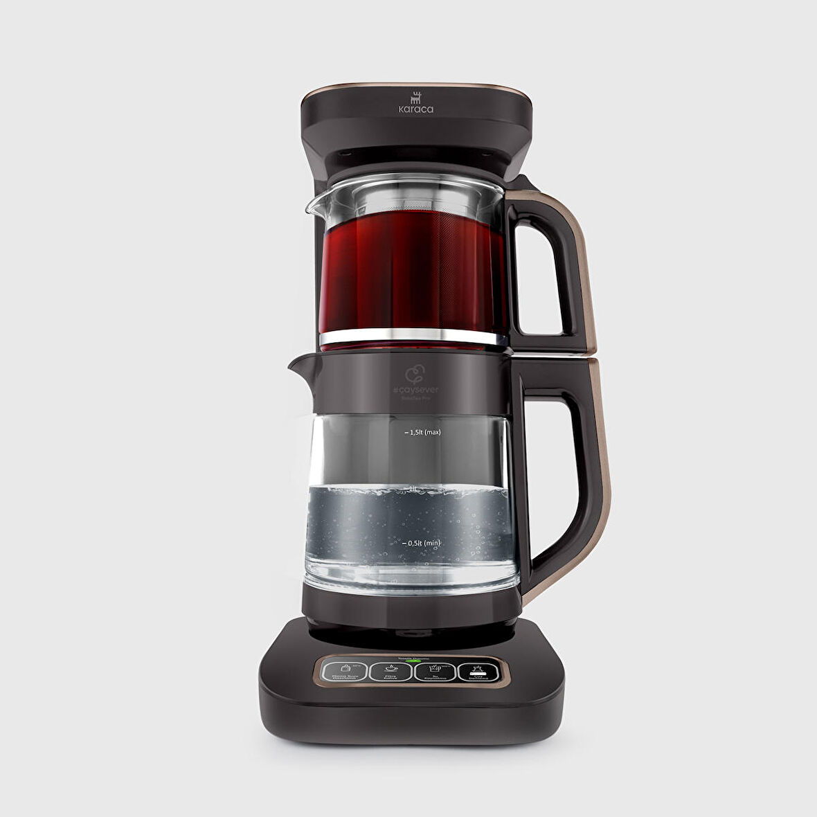 Karaca Çaysever Robotea Pro Connect 4 in 1 Konuşan Cam Çay Makinesi Walnut Brown Kahvarengi