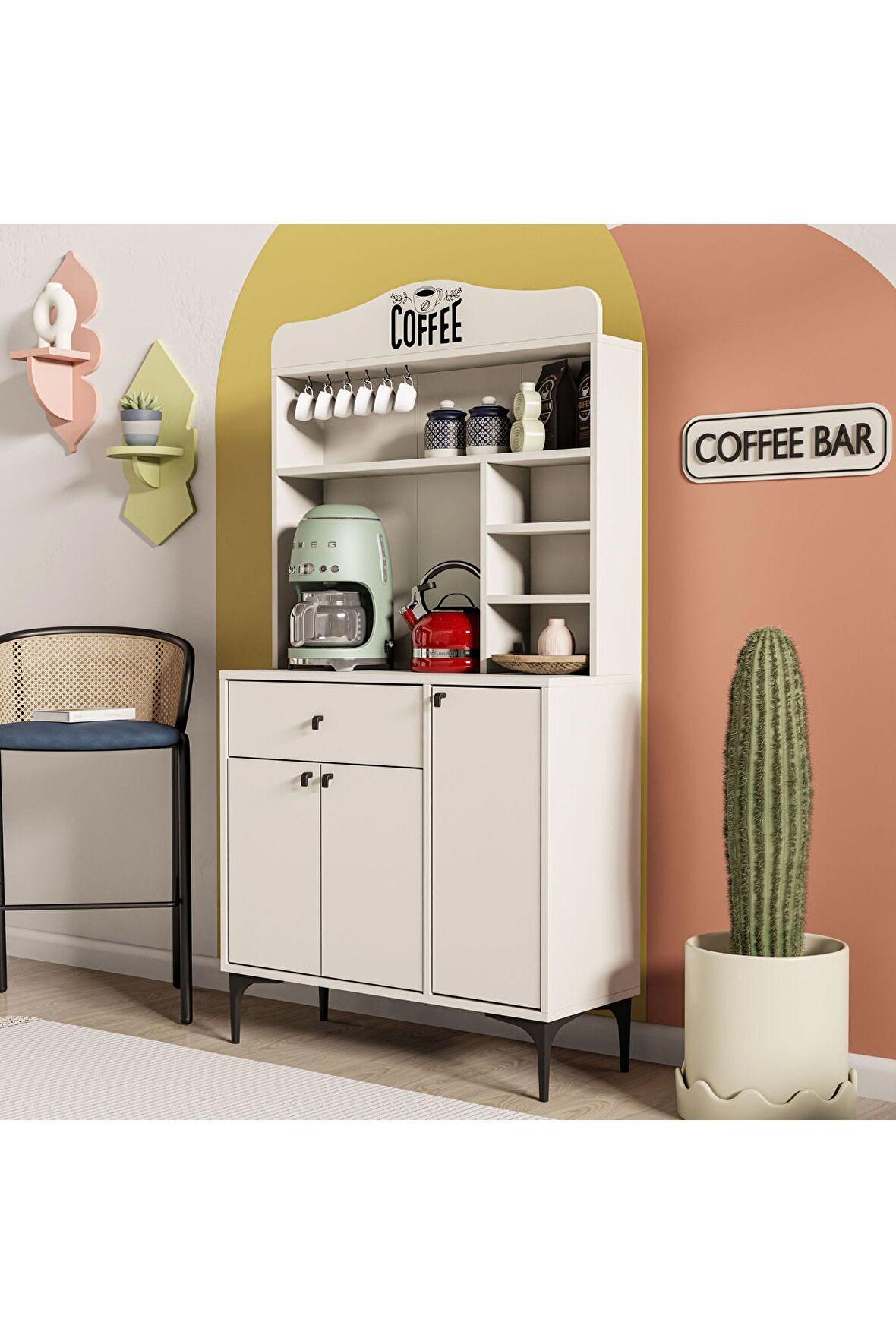 Mezza 5220 SIESTA 90 CM KAHVE KÖŞESİ ÇOK AMAÇLI DOLAP 3 KAPAKLI 1 ÇEKMECELİ KİLER MUTFAK DOLABI BEYAZ