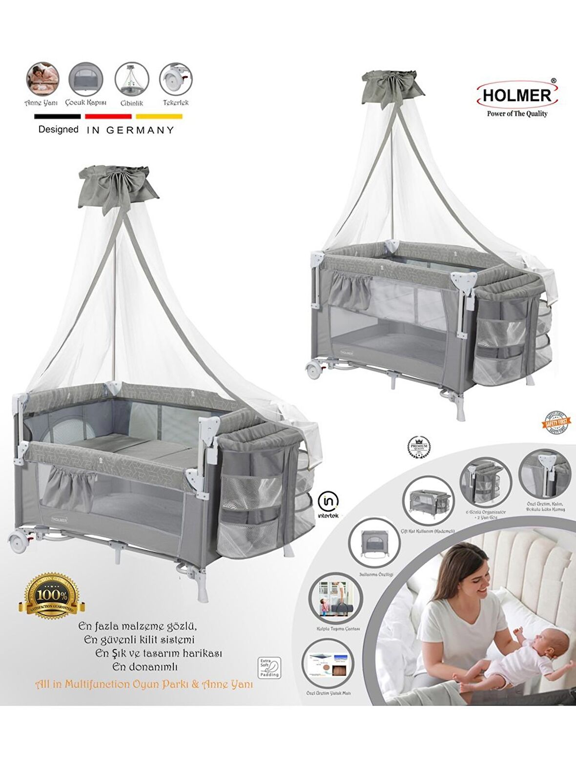  Holmer Maxi Comfort Coolstyle (Anne Yanı) Cibinlikli Deluxe Oyun Parkı/Anne Yanı 70x110cm 