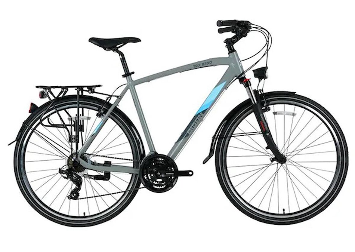 BİSAN TRX 8100 CITY ERKEK ŞEHİR BİSİKLETİ 52CM V 28 JANT 21 VİTES AÇIK METAL GRİ YEŞİL BEYAZ