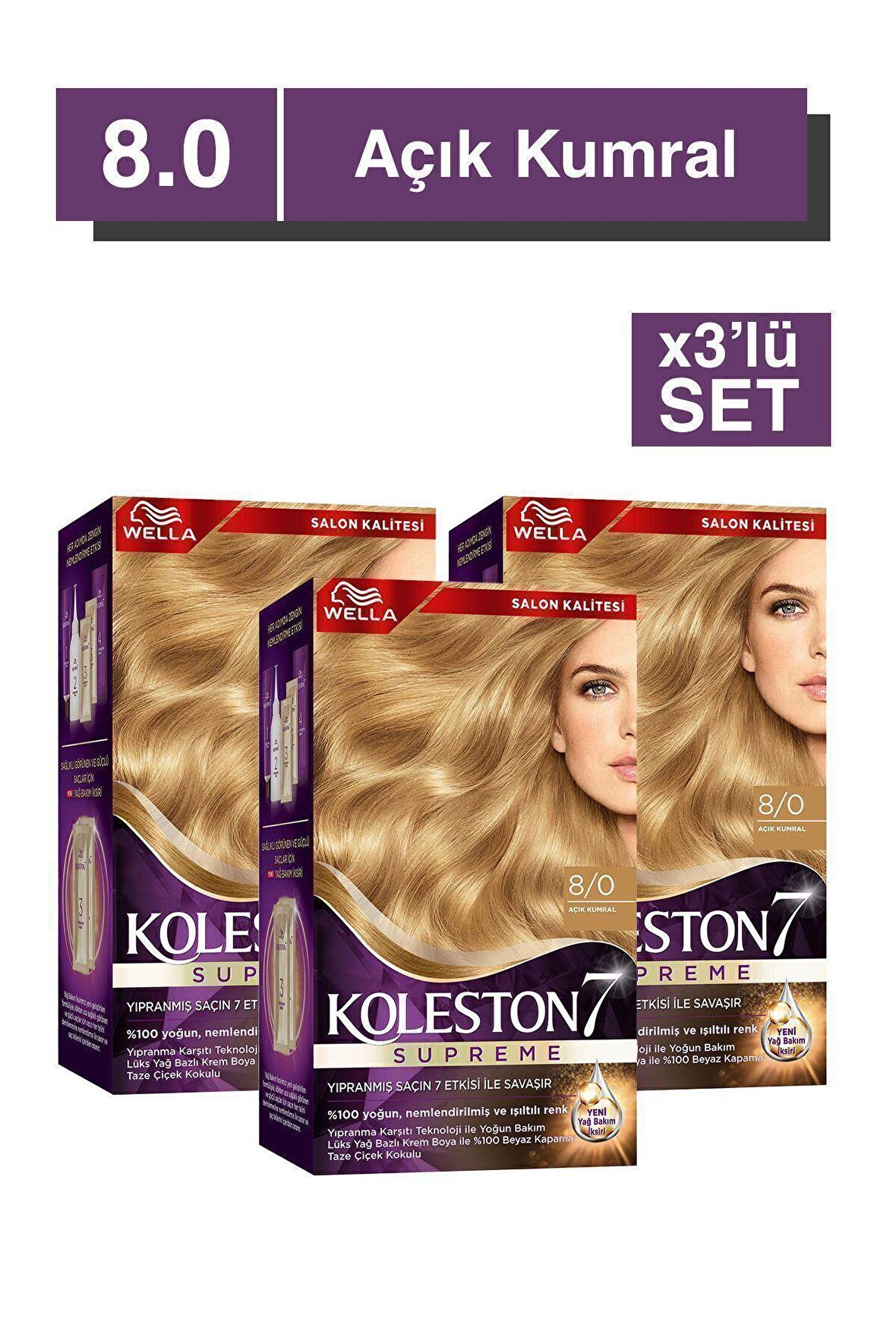 Koleston Supreme Saç Boyası 8/0 Açık Kumral x3'lü Set