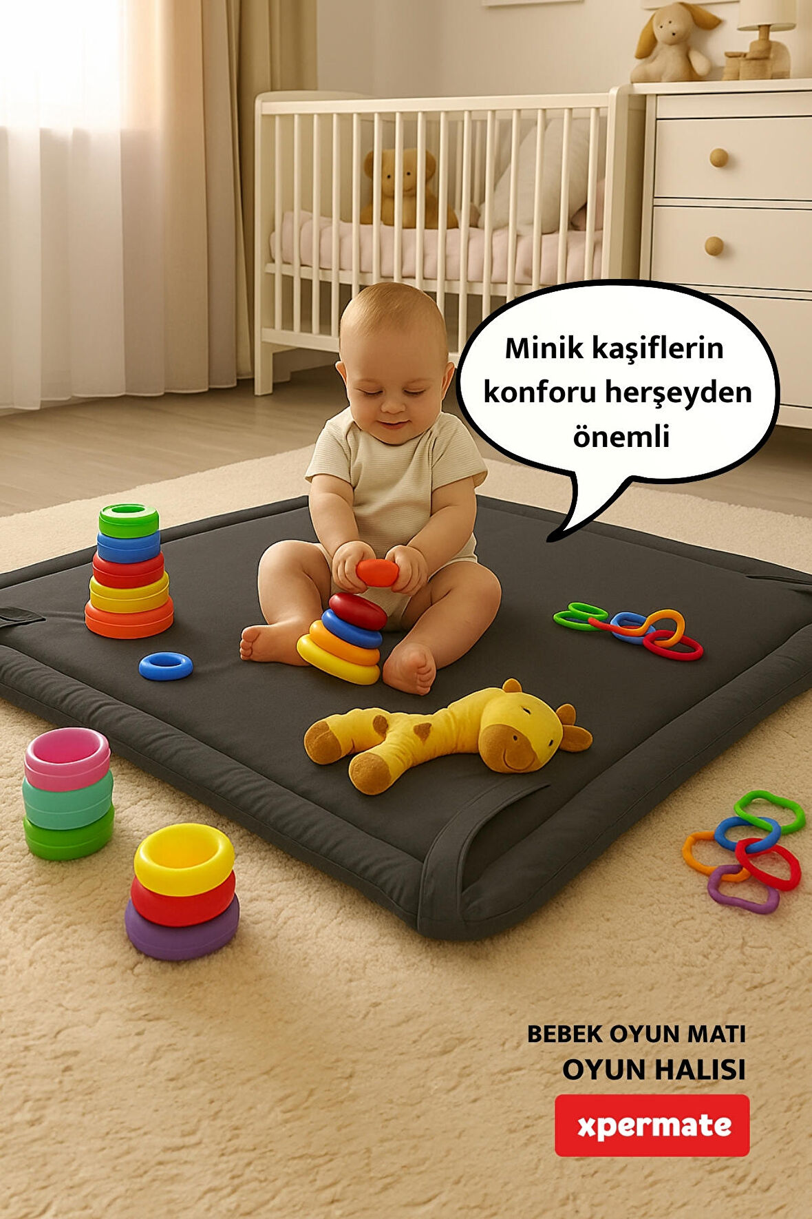 XPERMATE Bebek Oyun Matı ve Oyun Halısı Su itici Kumaş 90x96x3 Cm Yeşil