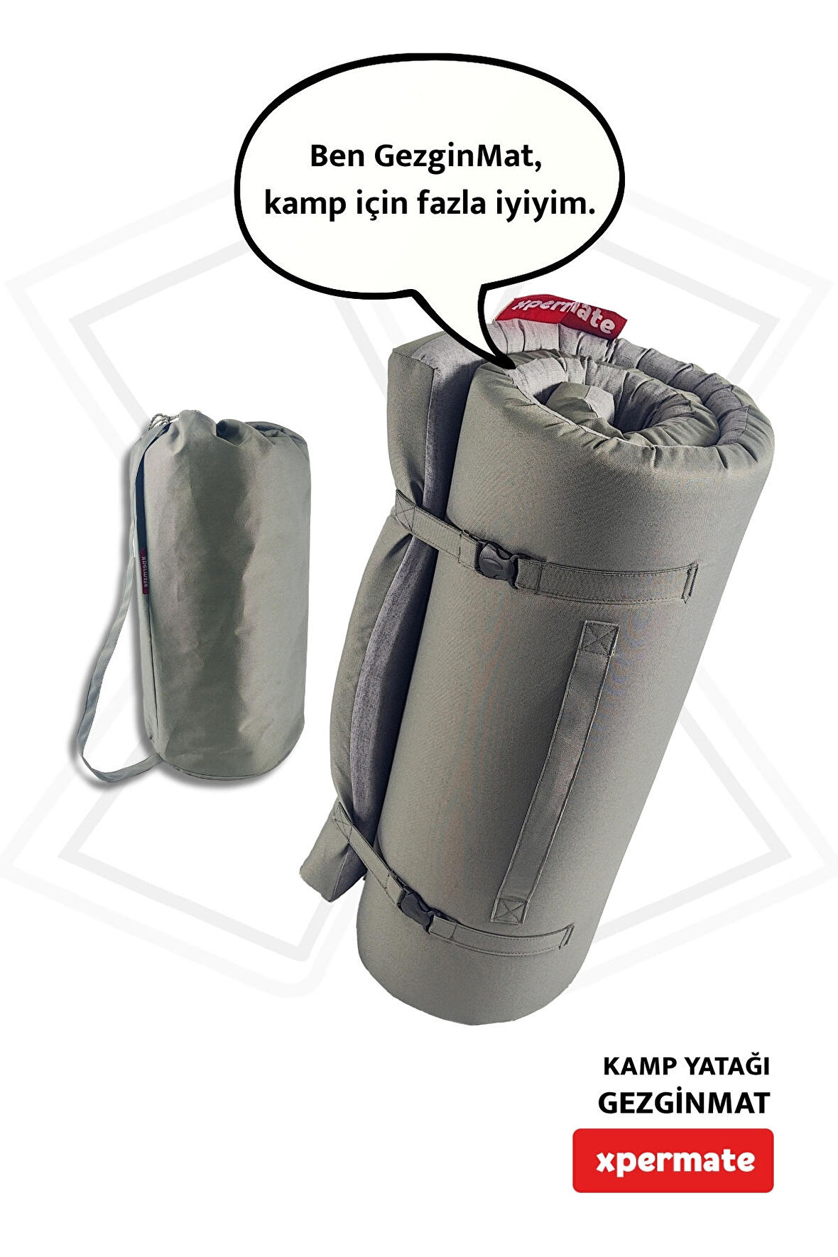 XPERMATE GezginMat Kamp Yatağı Taşıma Çantalı Kamp Matı Fermuarlı Kamp Minderi Çadır Matı Su itici Kumaş 70x180x6cm