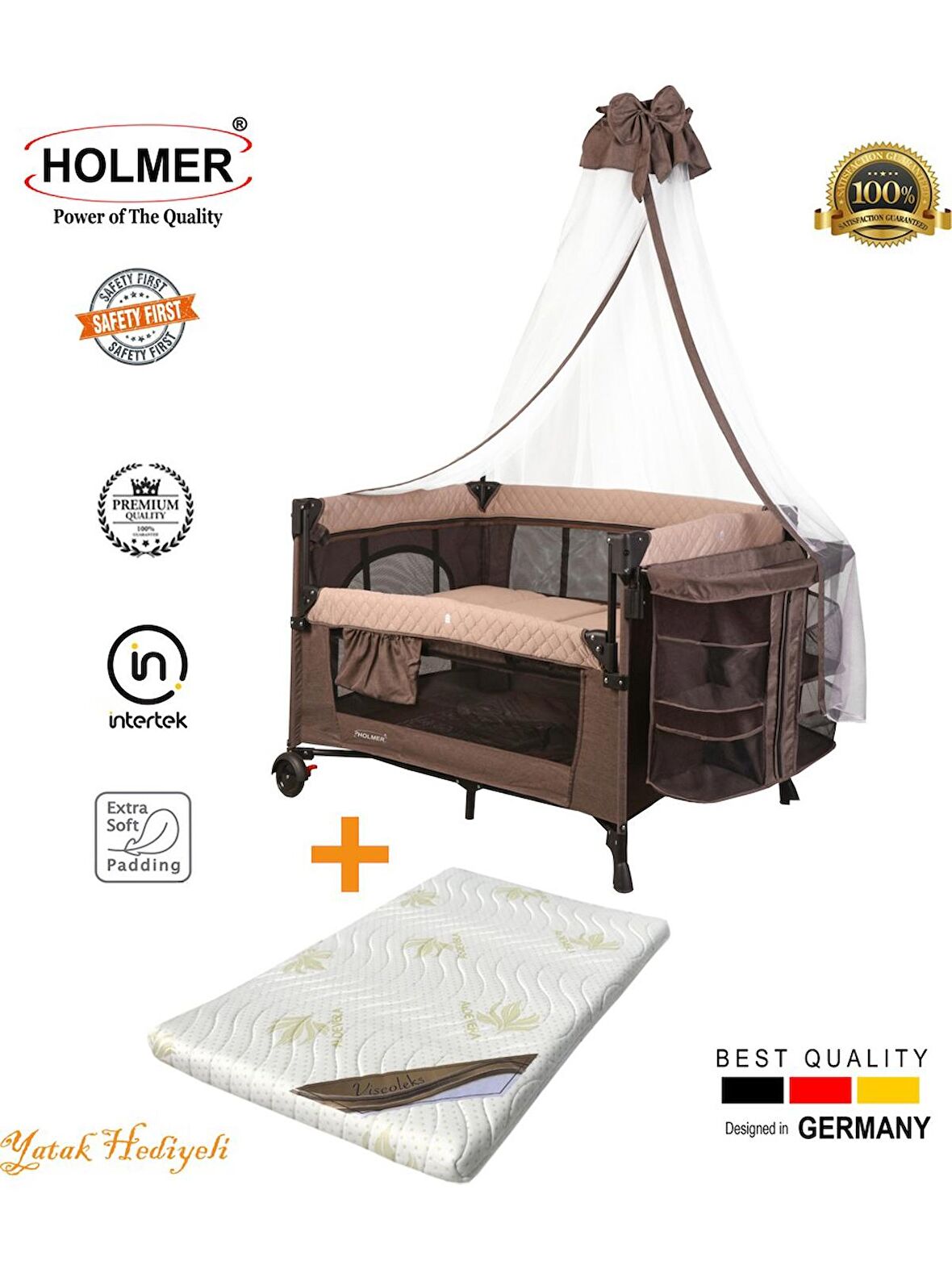  Holmer Coolstyle Anne Yanı Cibinlikli Oyun Parkı/Park Yatak 70x110cm + Aloevera Yatak