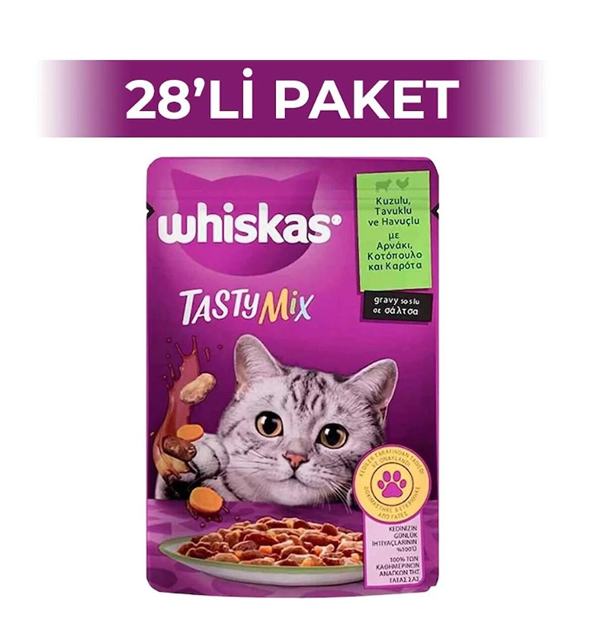 Whiskas Pouch Tastymix Sos İçinde Kuzulu Tavuklu ve Havuçlu Yetişkin Kedi Konservesi 28 Adet 85 Gr 