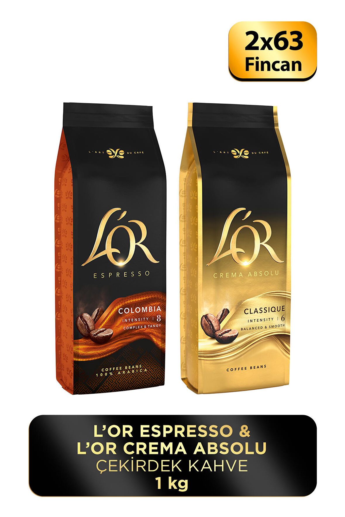 L'OR ESPRESSO COLOMBIA + L'OR CREMA ABSOLU CLASSIC ÇEKİRDEK KAHVE 1 KG