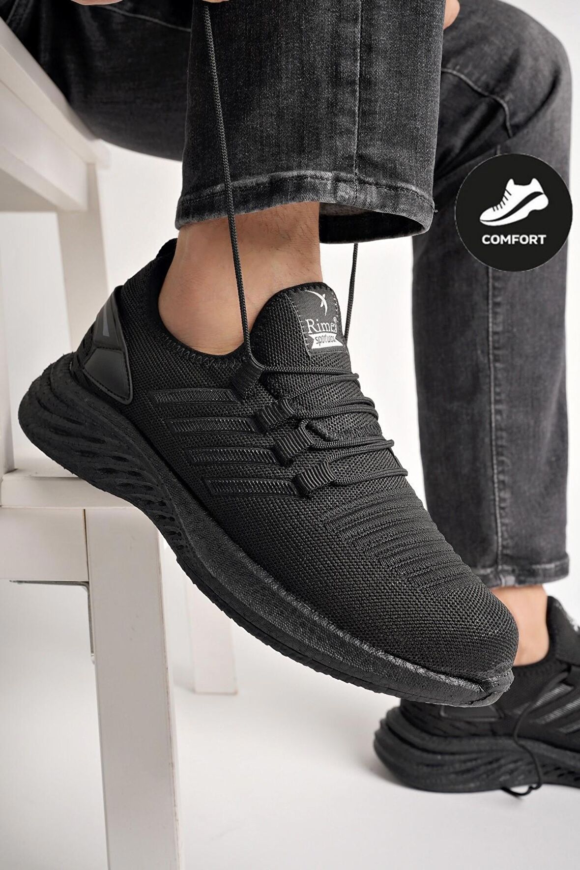 Muggo Montag Garantili Günlük Ortopedik Kaymaz Taban Bağcıklı Çizgili Erkek Sneaker Spor Ayakkabı