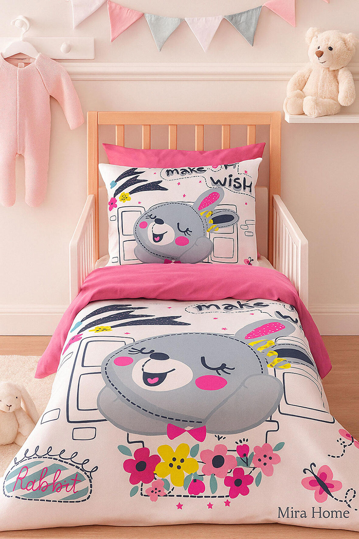 Dijital Baskılı 3d Pamuklu Yenidoğan Bebek Nevresim Takımı Wish Rabbit