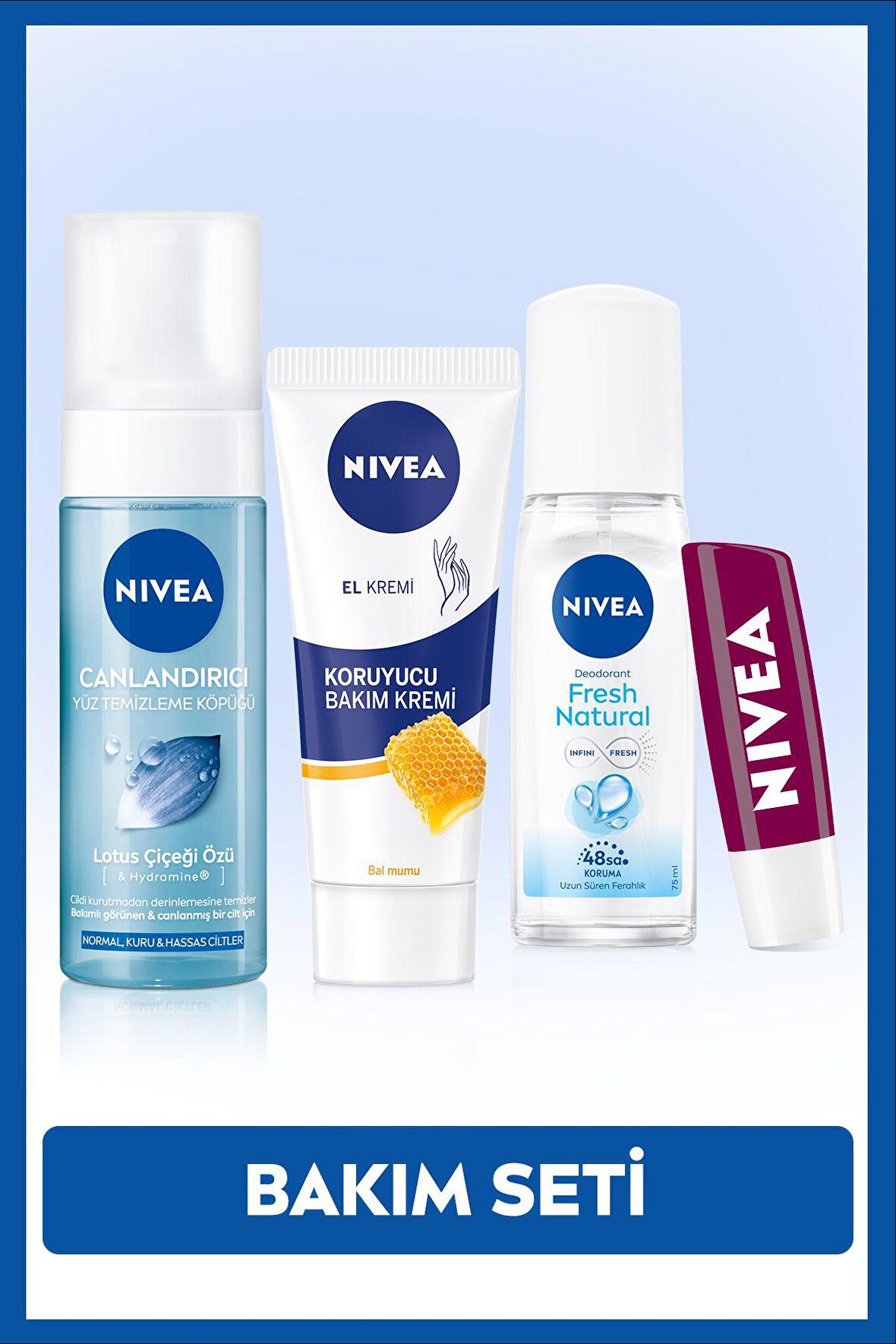 Nivea Kadın Pump Deodorant Fresh Natural 75ml,yüz Yıkama Köpüğü 150ml, Nemlendirici Krem,dudak Bakım Kremi