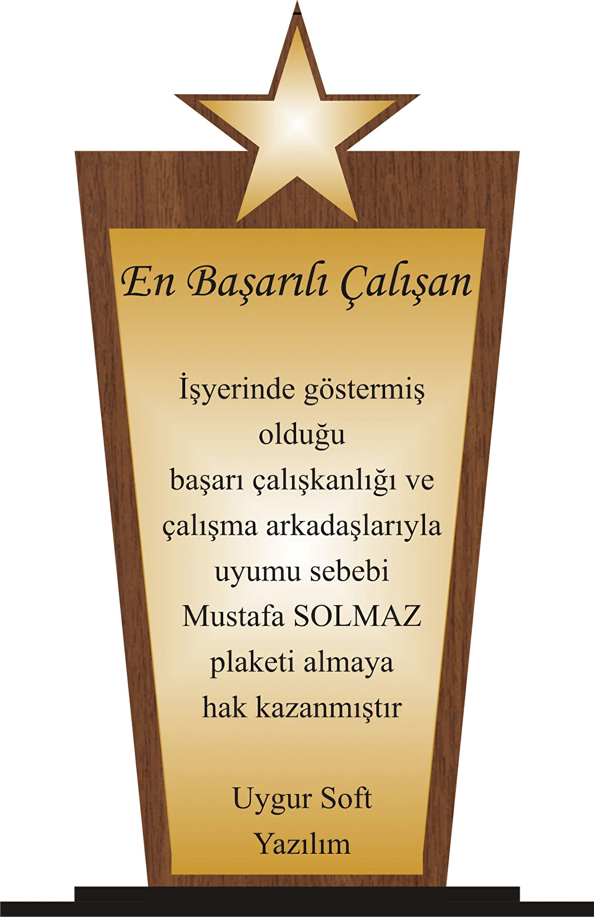 En başarılı Çalışan Plaketi Ahşap Mdf Gold Levhaya Baskılı ,Kişiye Özel İsim Baskısı Yapılabilir